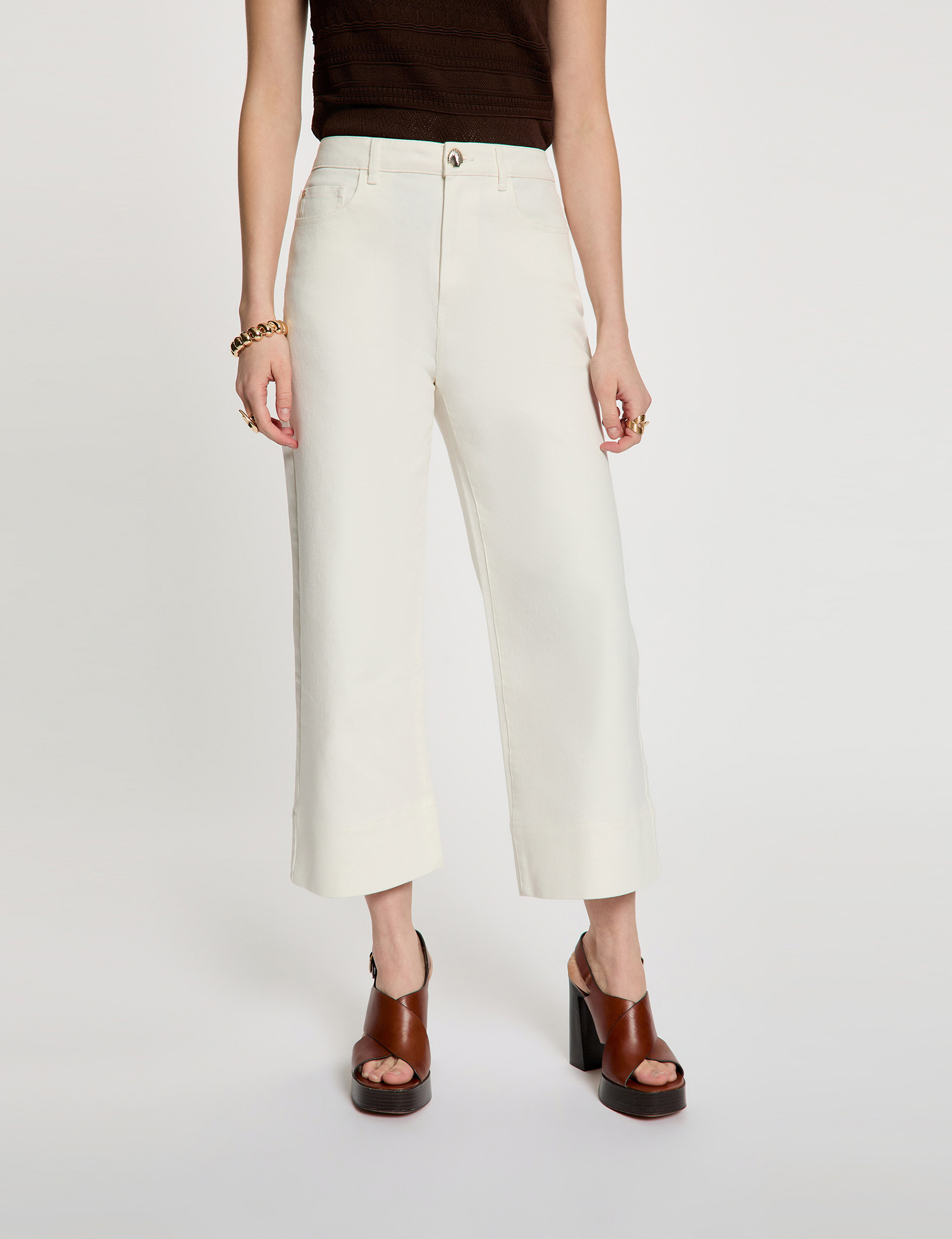 Wide-leg high-waisted cropped trousers white women