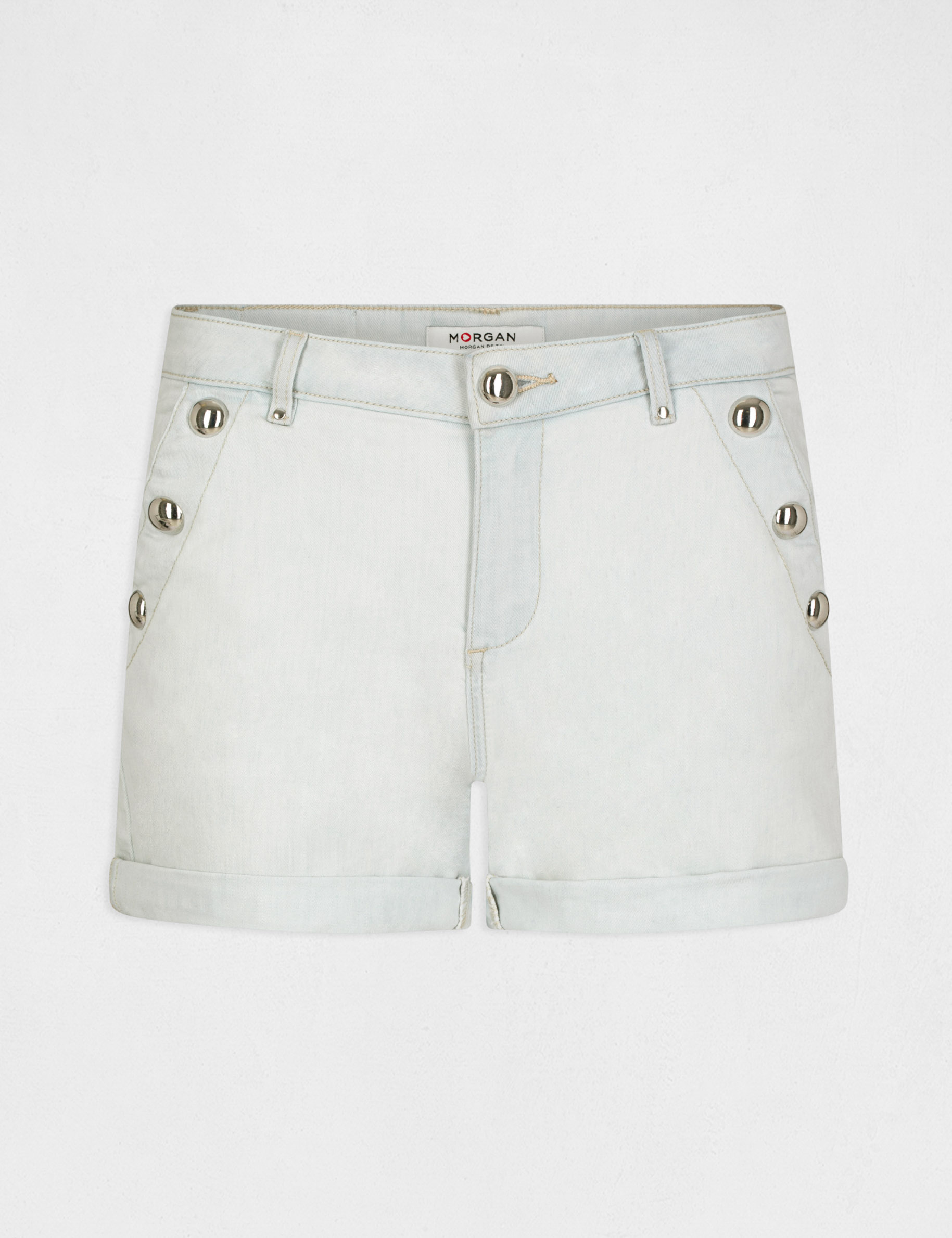 Slim denim shorts with sailor¿s effect jean bleached ladies'