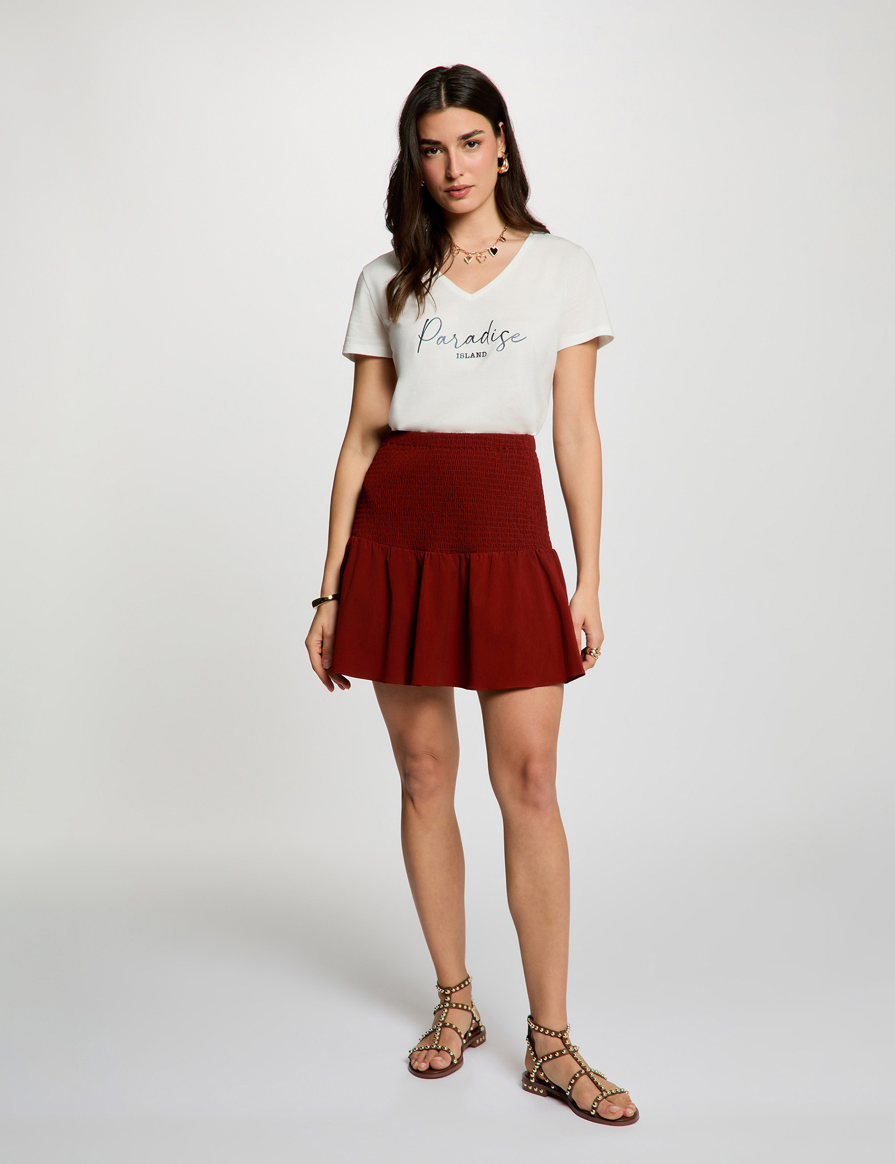 Fitted short skirt cognac brown women