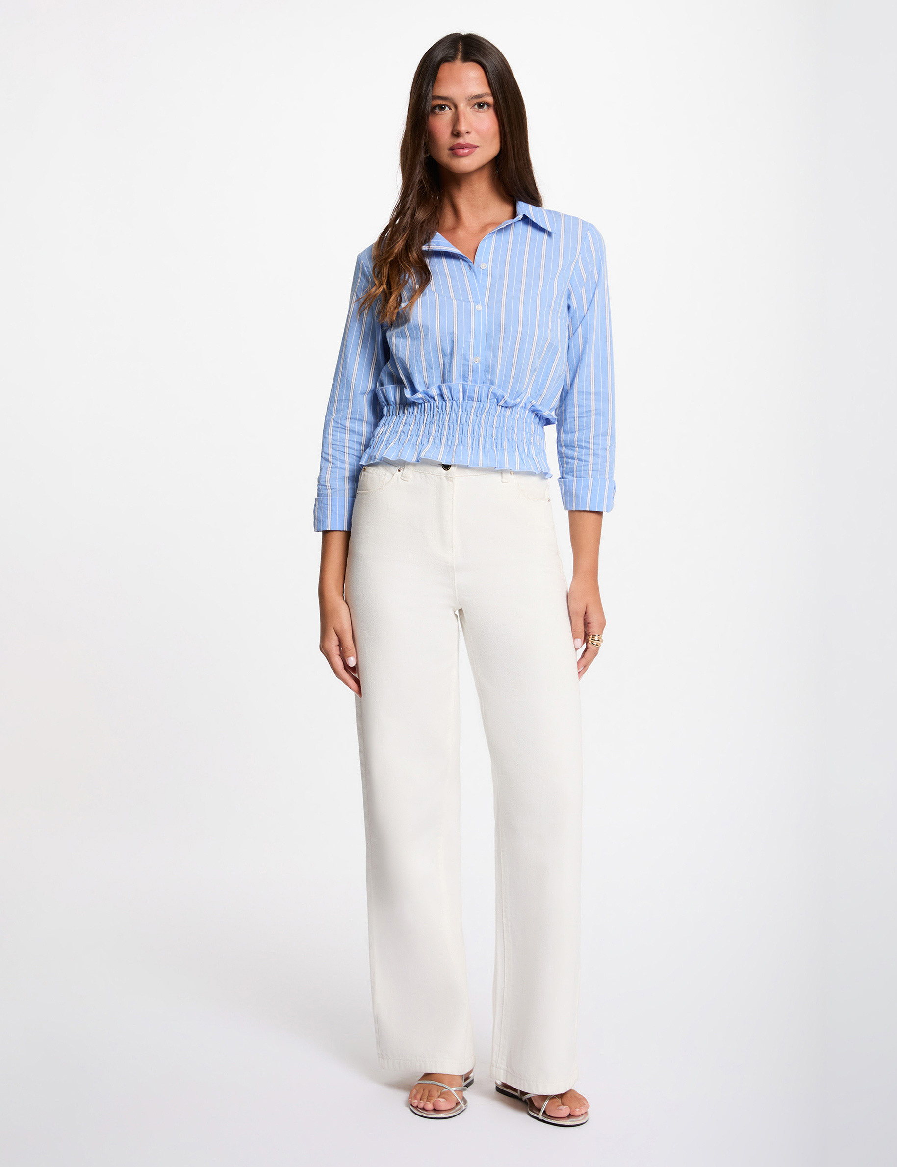 Striped cropped shirt sky blue women