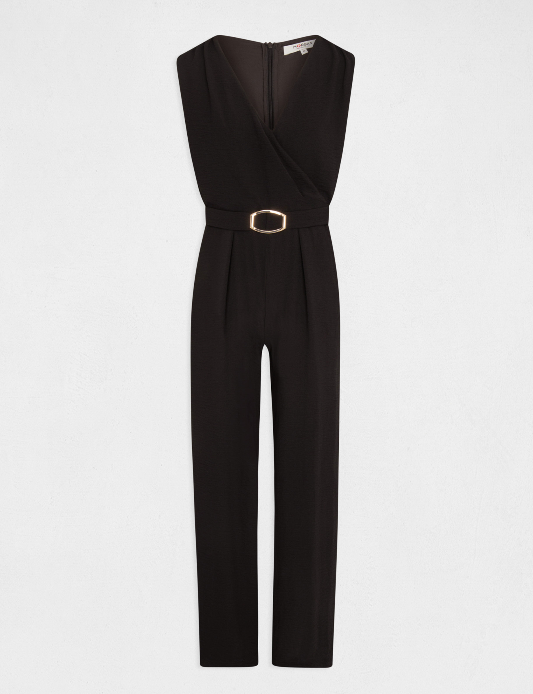Wide leg jumpsuit with buckle detail black ladies'