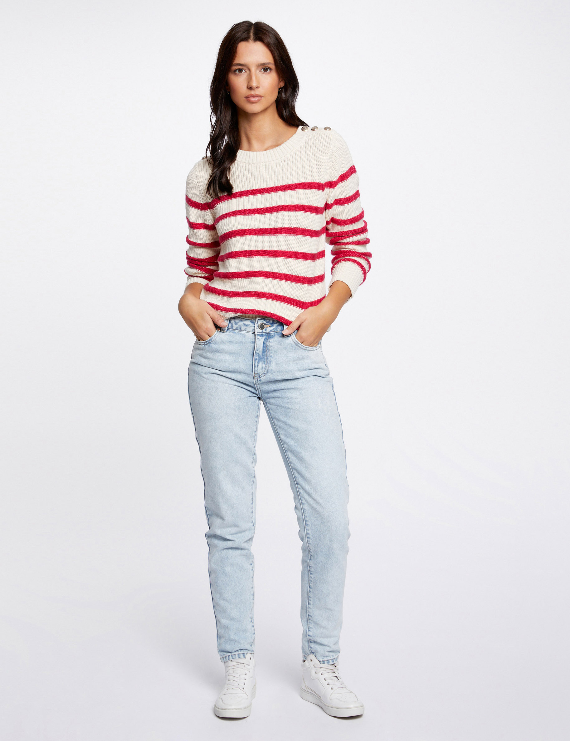 Long-sleeved jumper with stripes ivory ladies'