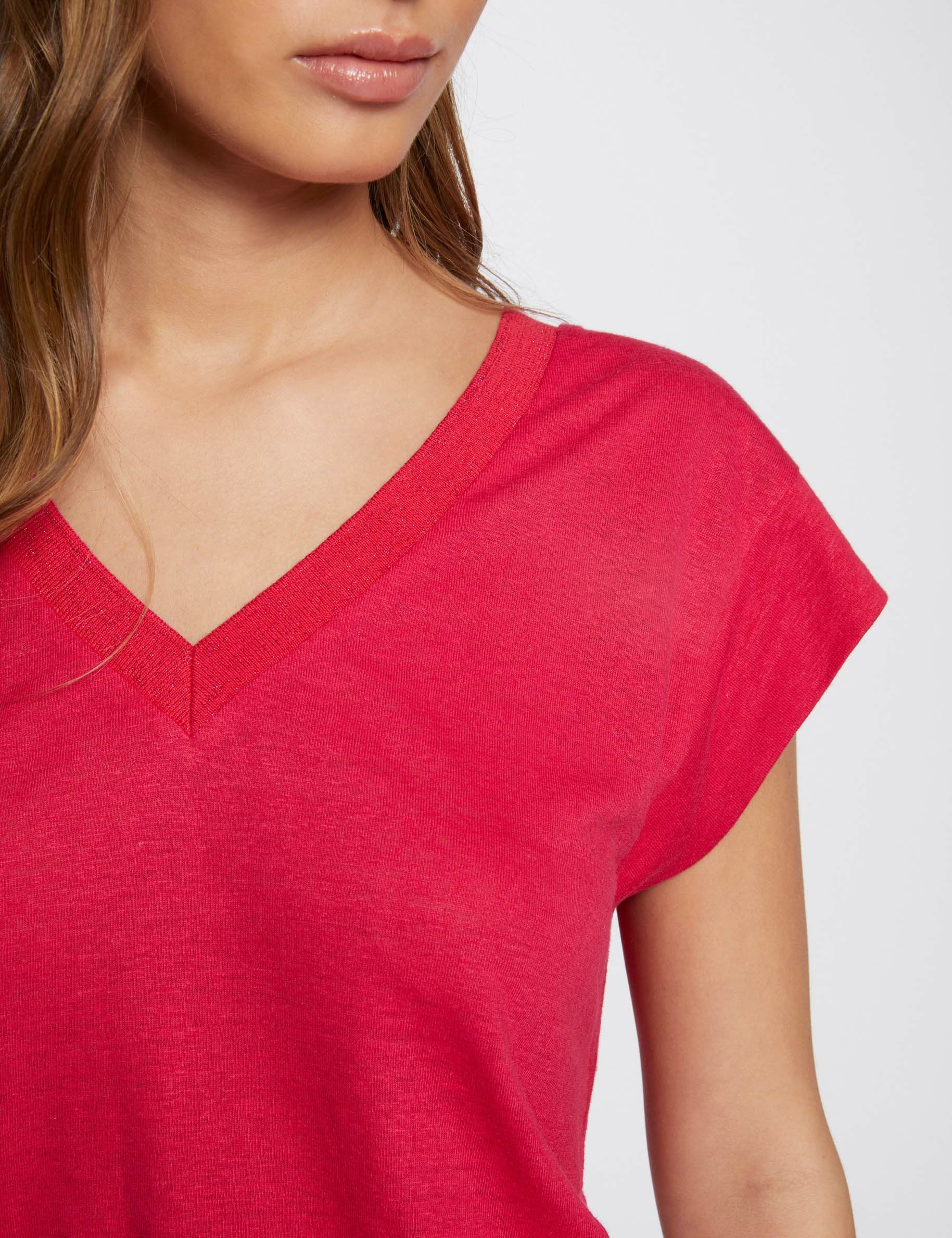 Short-sleeved t-shirt with V-neck raspberry ladies'