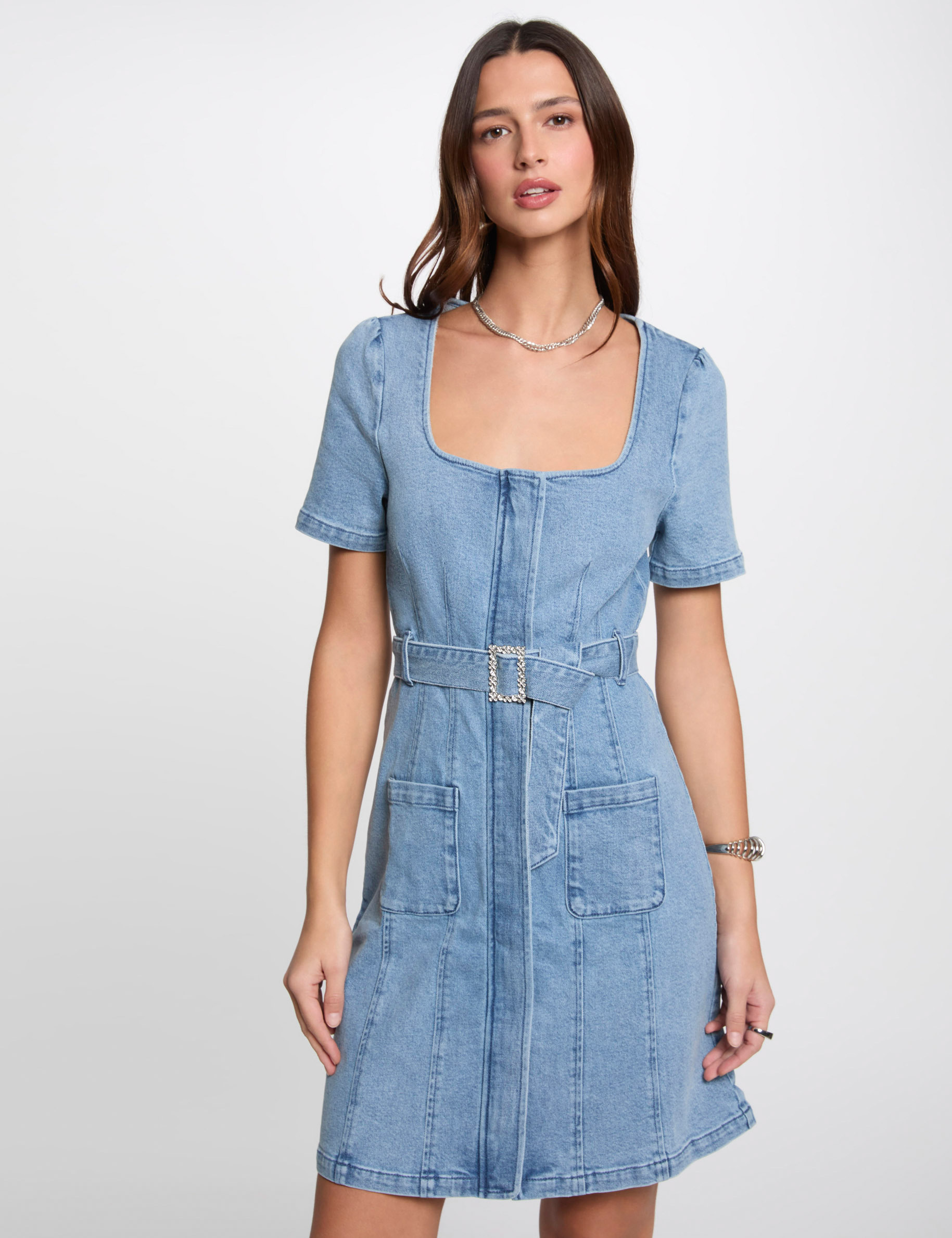 robe courte droite en jean denim double stone femme Robe courte droite en jean denim double stone femme