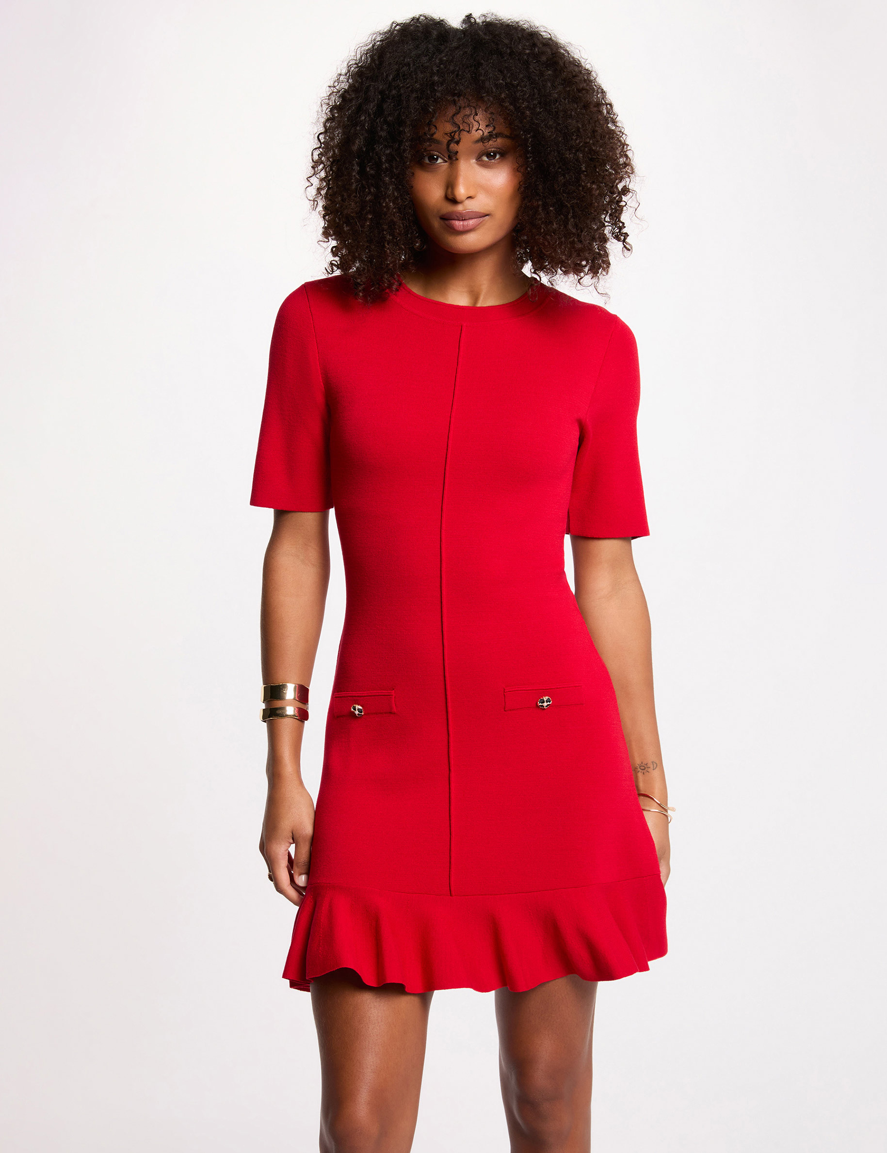 Fitted short knit dress red women