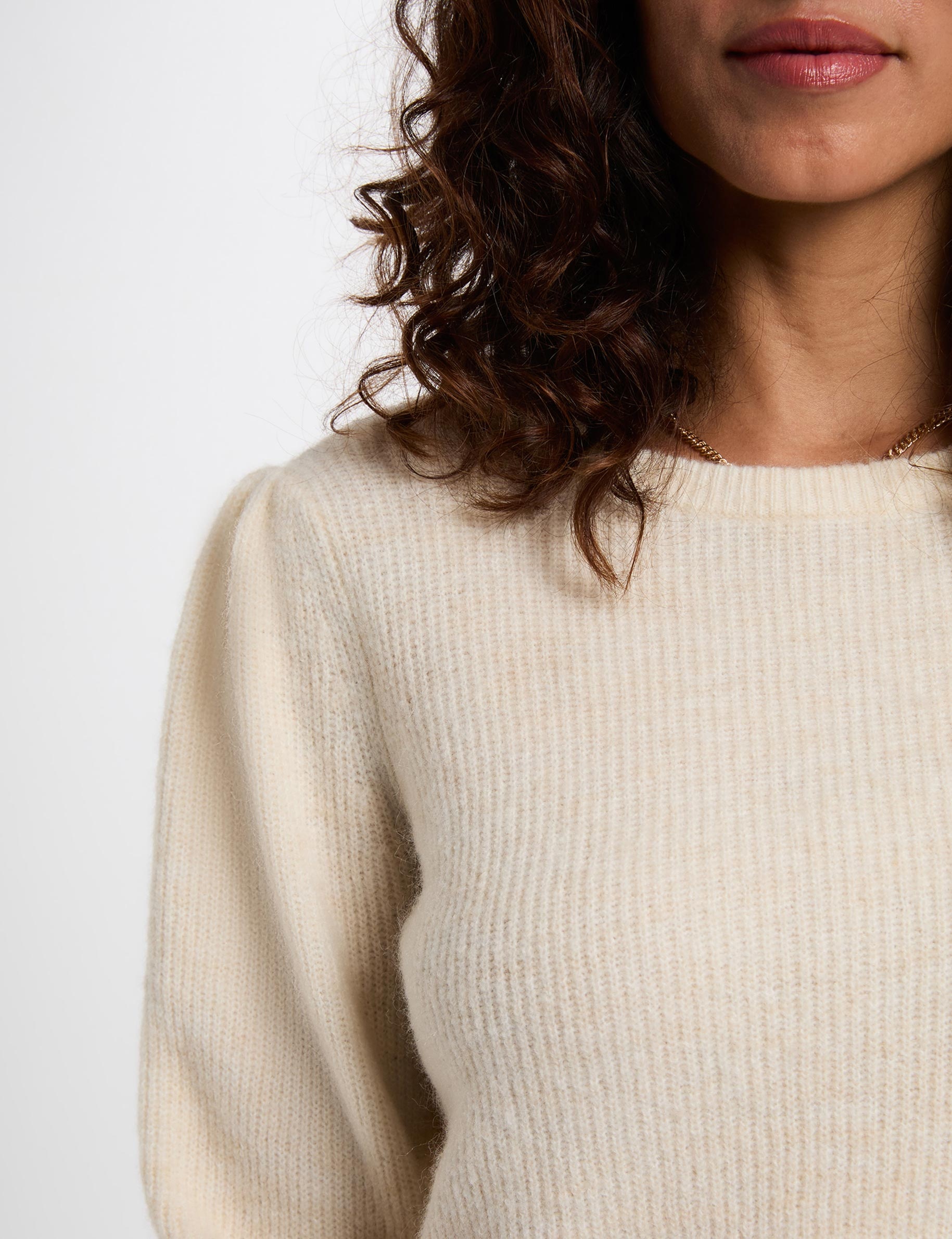 Fitted cropped sweater ivory women