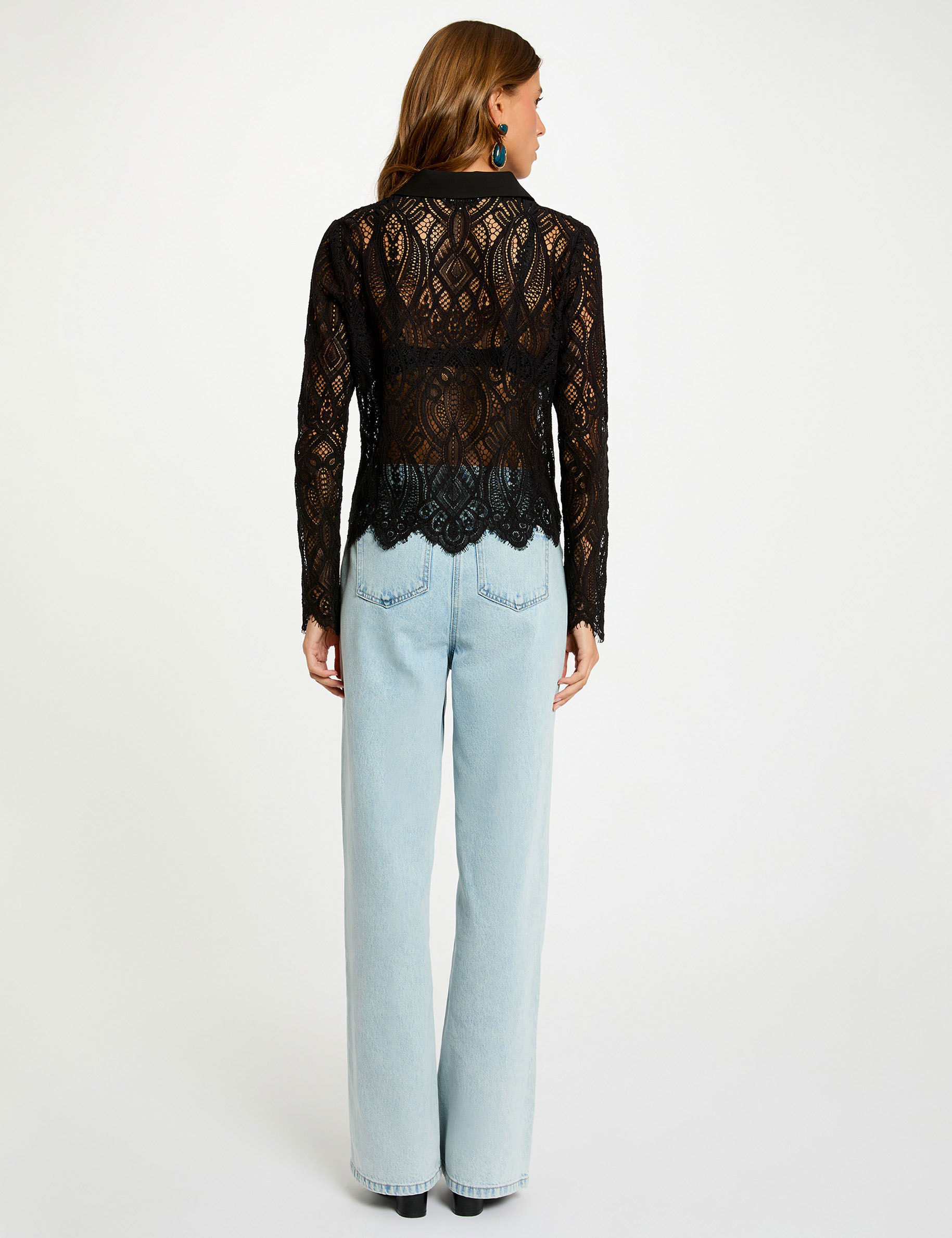 cropped lace shirt black women Cropped lace shirt black women