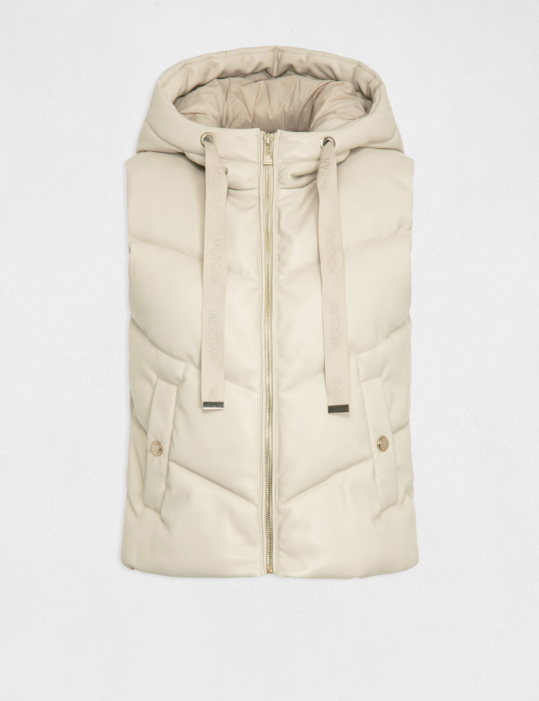 faux leather padded jacket with hood ivory women Faux leather padded jacket with hood ivory women