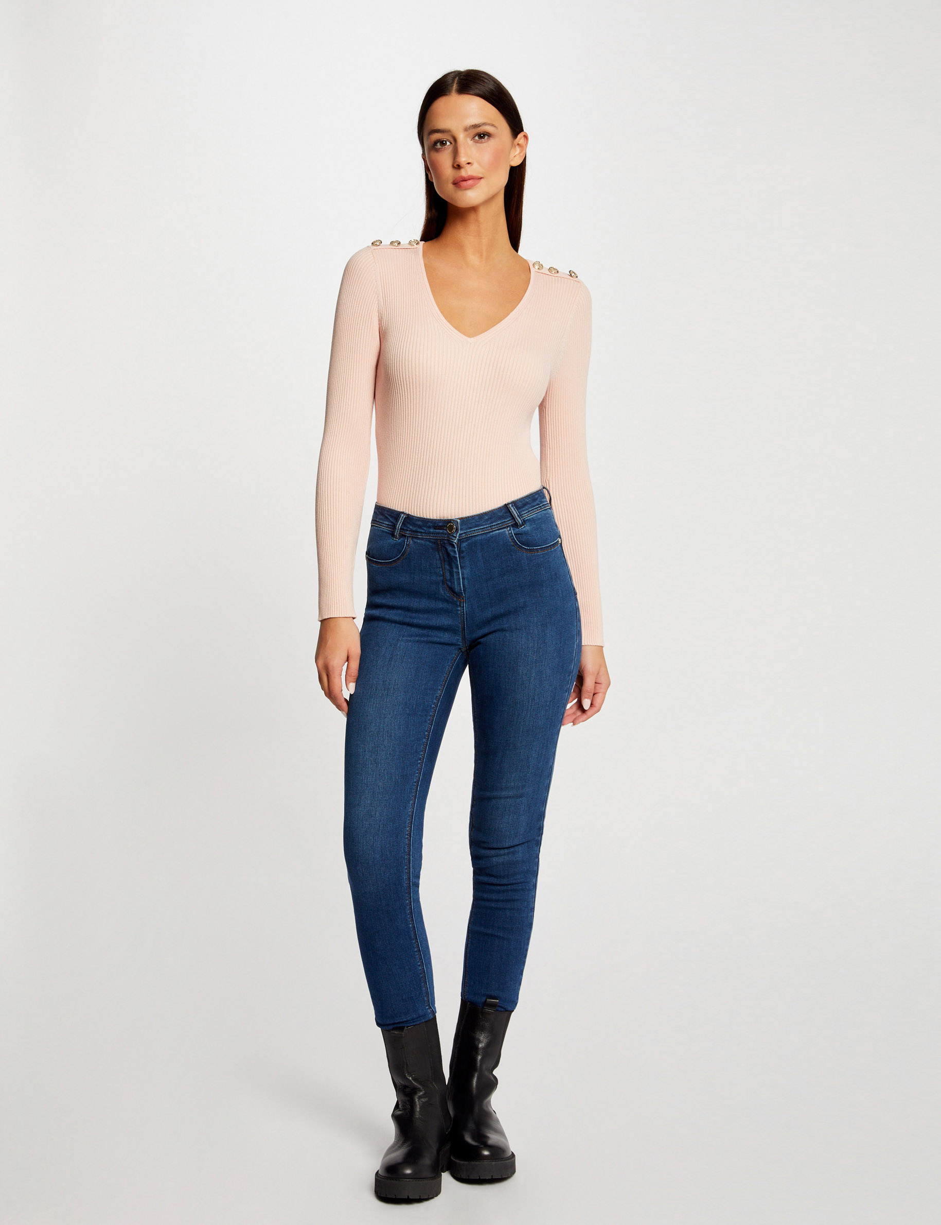 Long-sleeved jumper with buttons pink ladies'