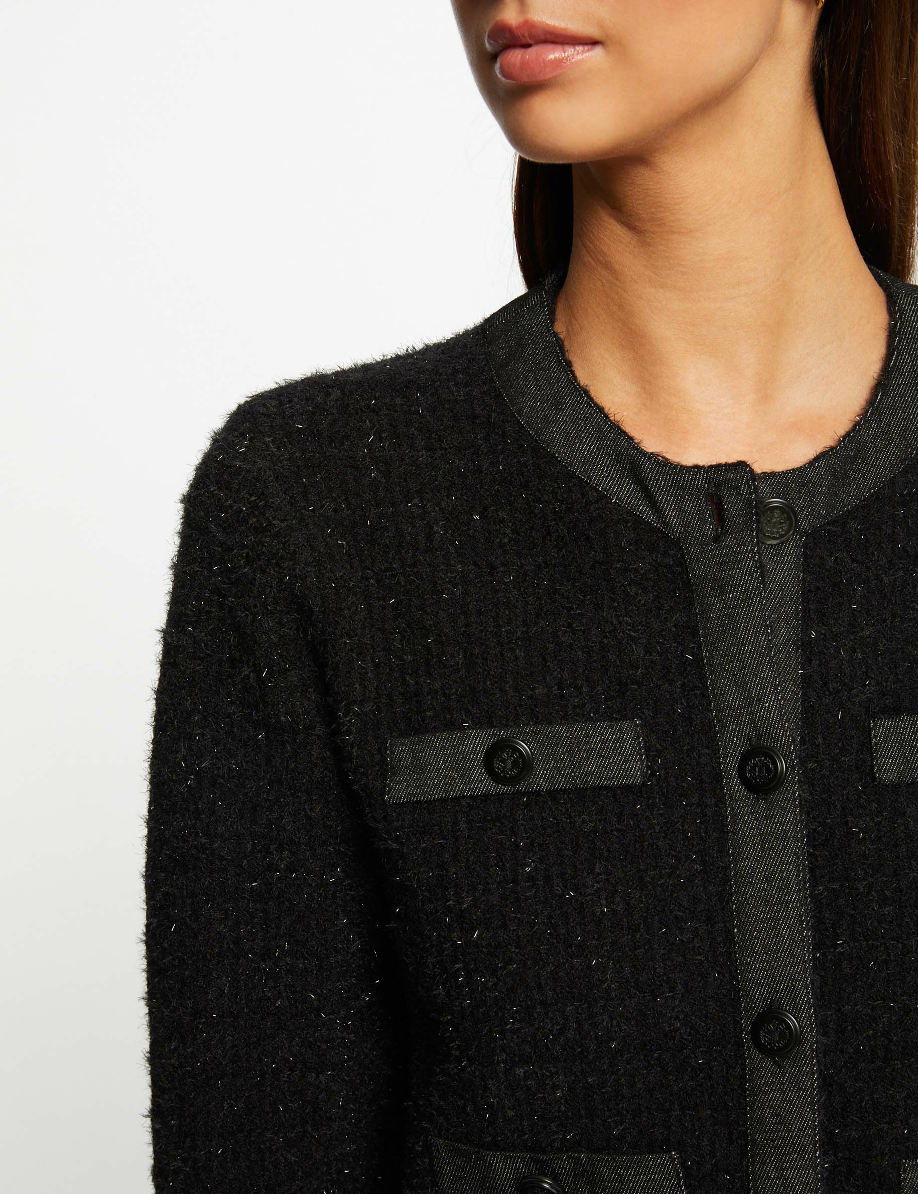 Buttoned cardigan with round neck black ladies'