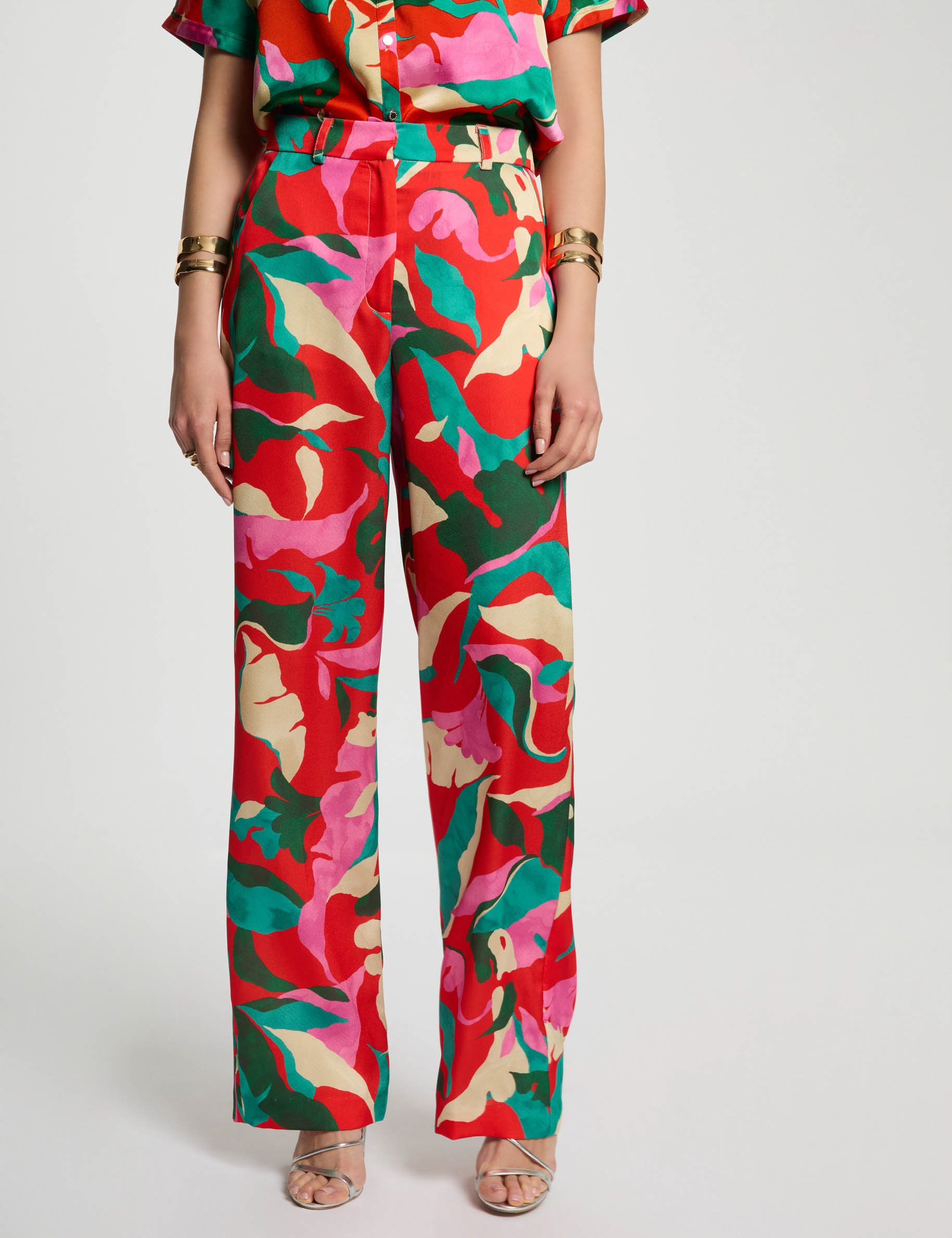 pantalon droit imprime multicolore femme Pantalon droit imprimé multicolore femme