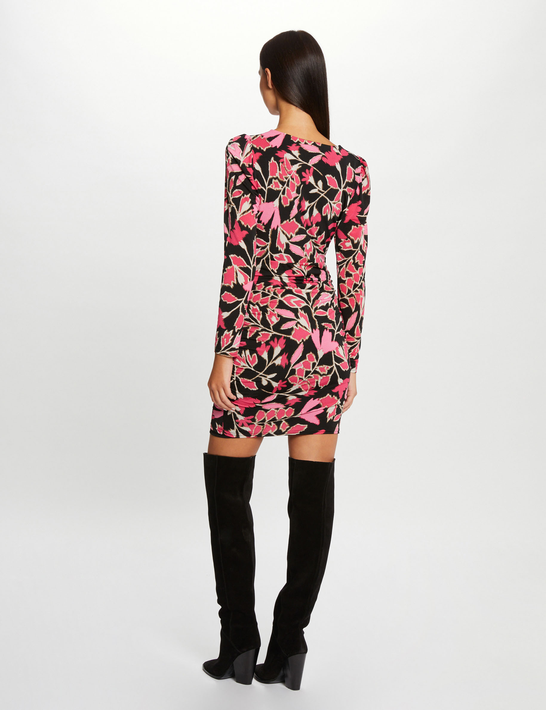 Printed fitted dress with square neck multico ladies'