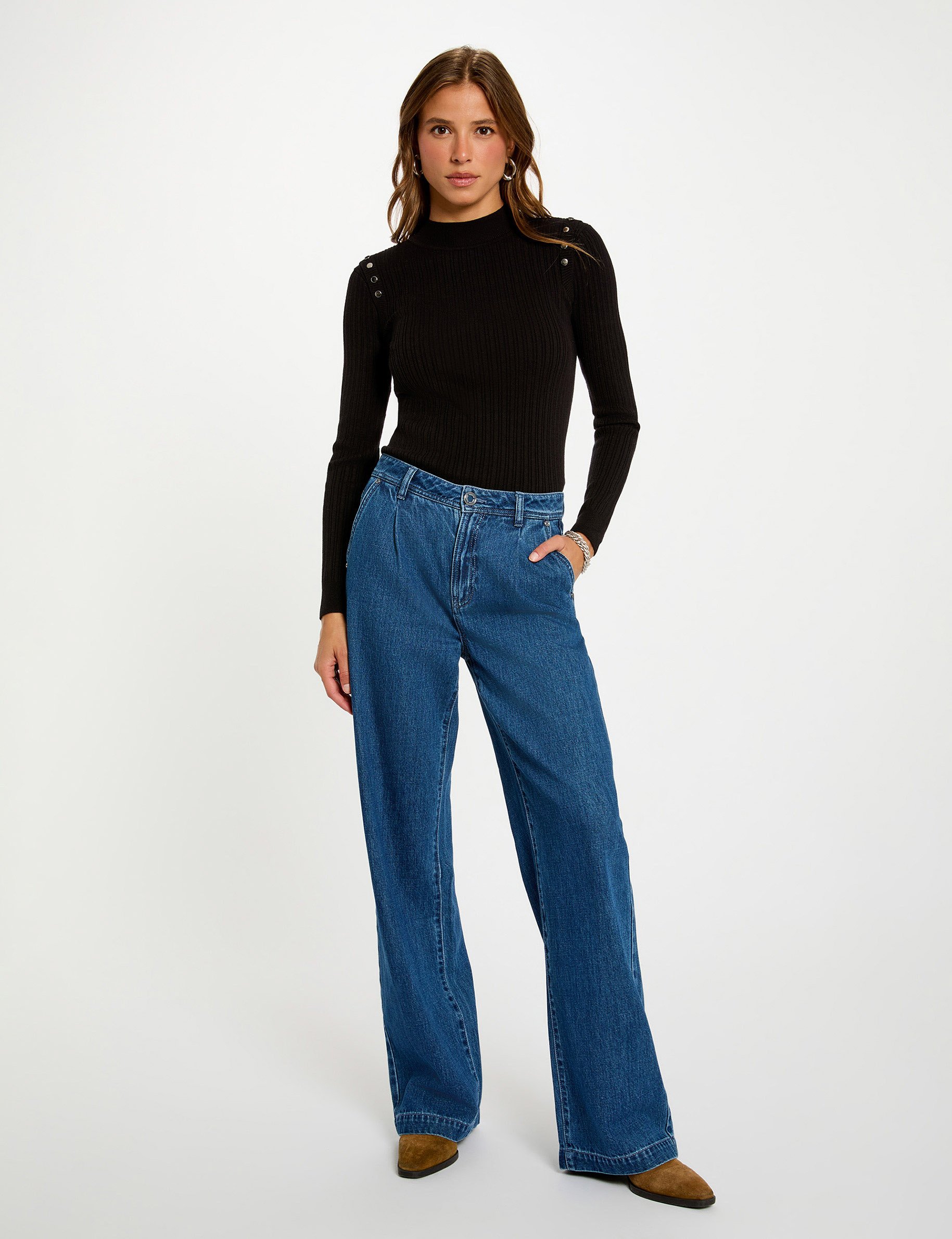 Fitted high neck sweater black women