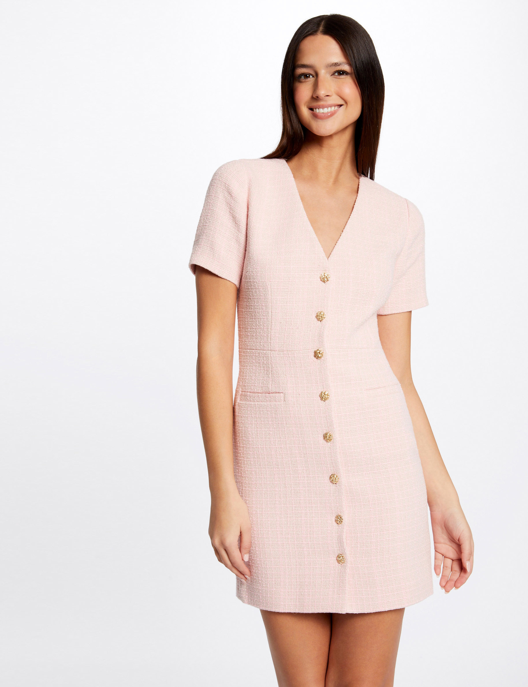 Fitted buttoned dress pink ladies'