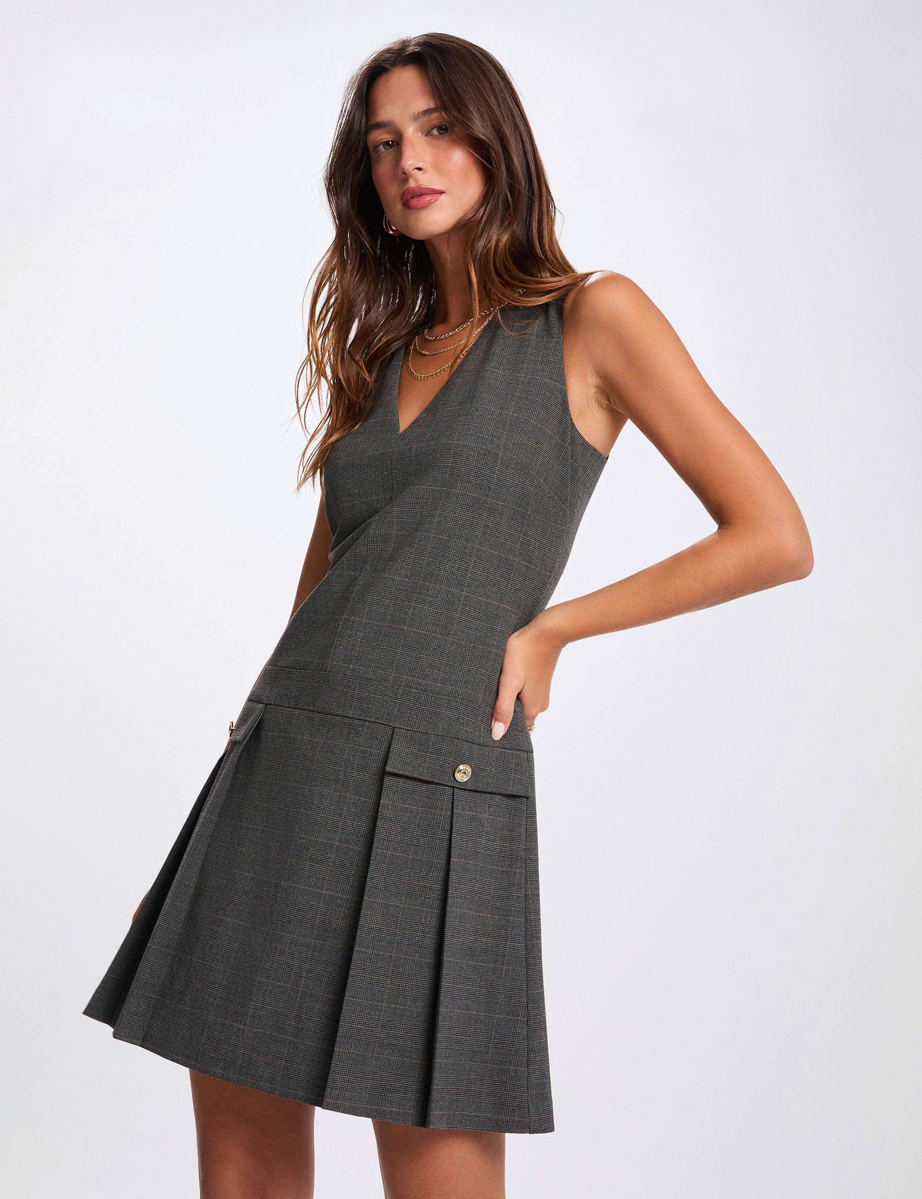 Fitted pinafore dress mid-grey women