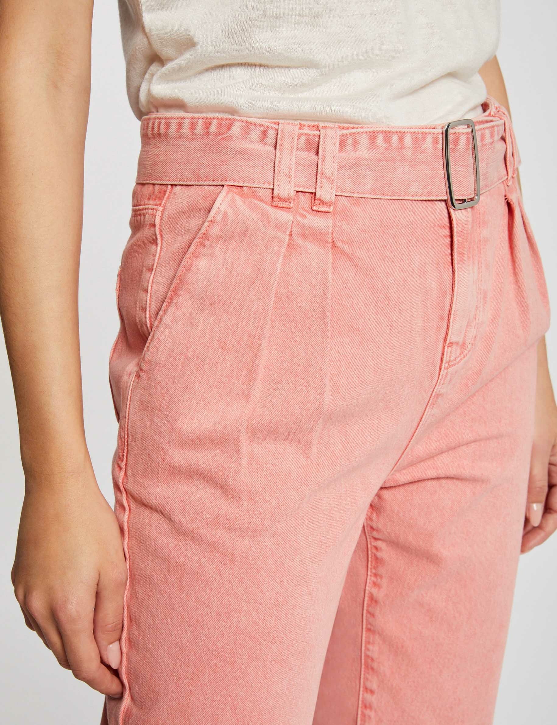 Cropped straight belted jeans coral ladies'