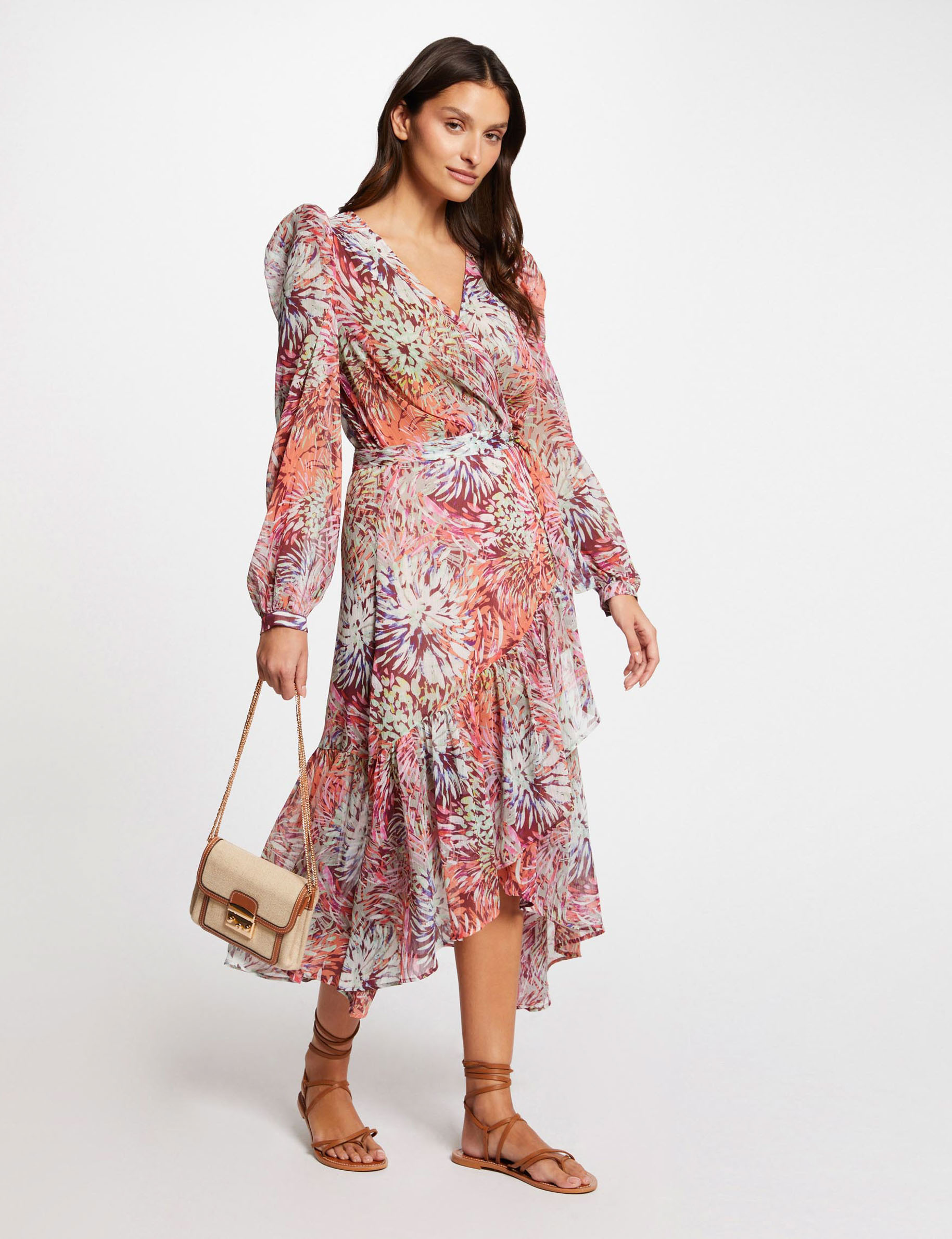 Printed midi wrap dress multico ladies'