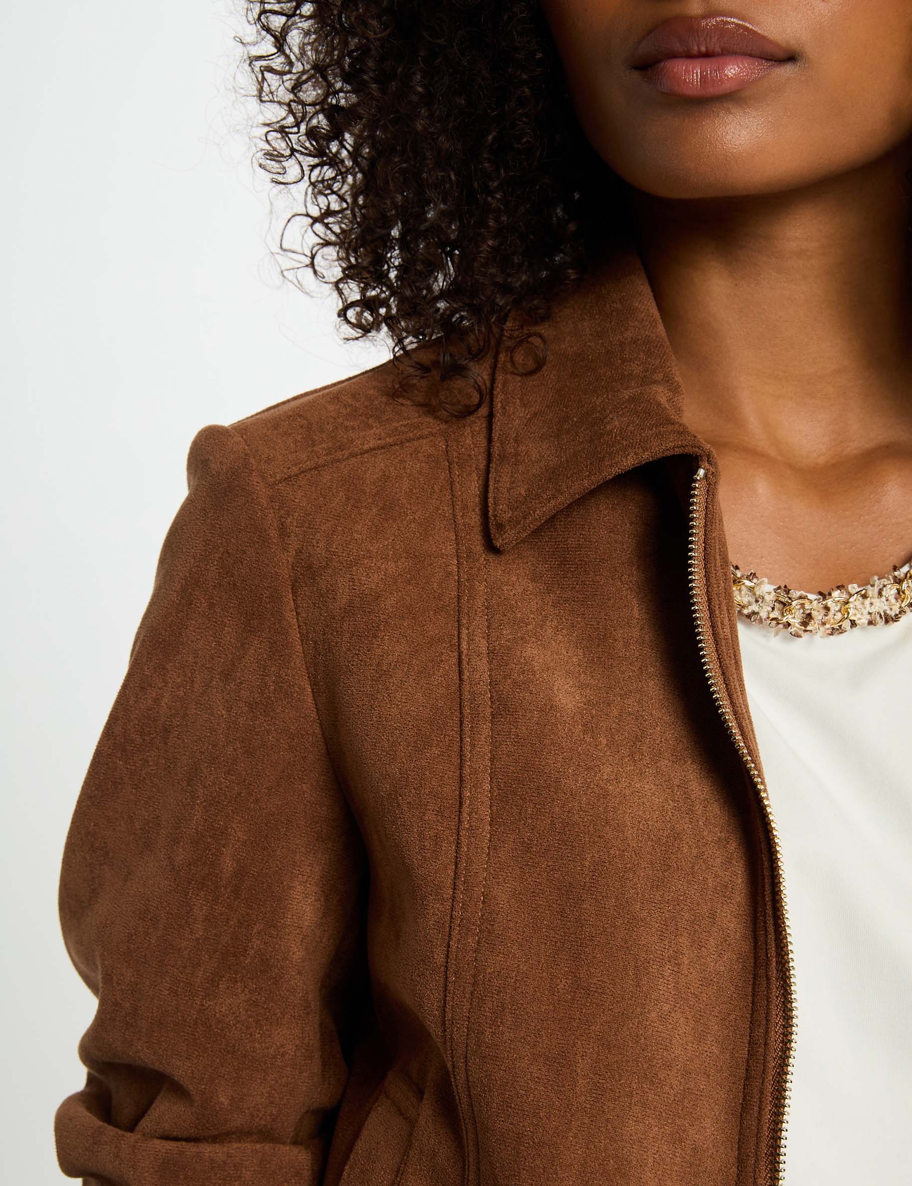 Suede jacket cognac brown women