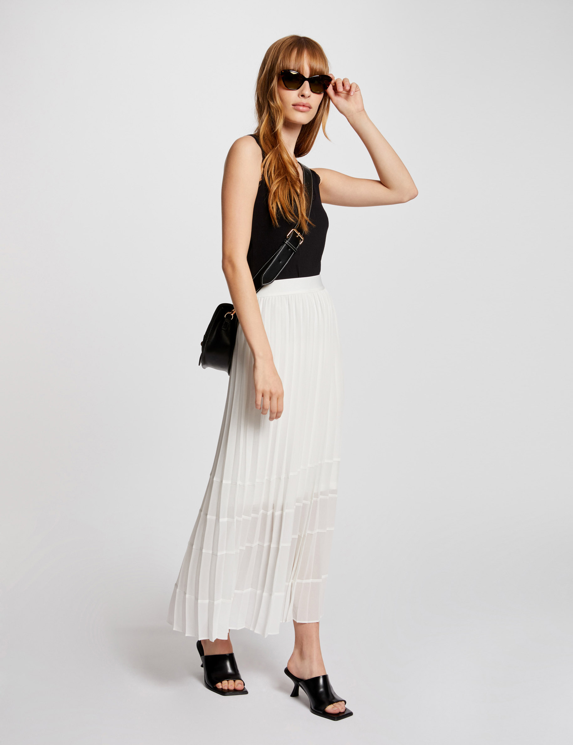 maxi pleated a line skirt ivory women Maxi pleated A-line skirt ivory women