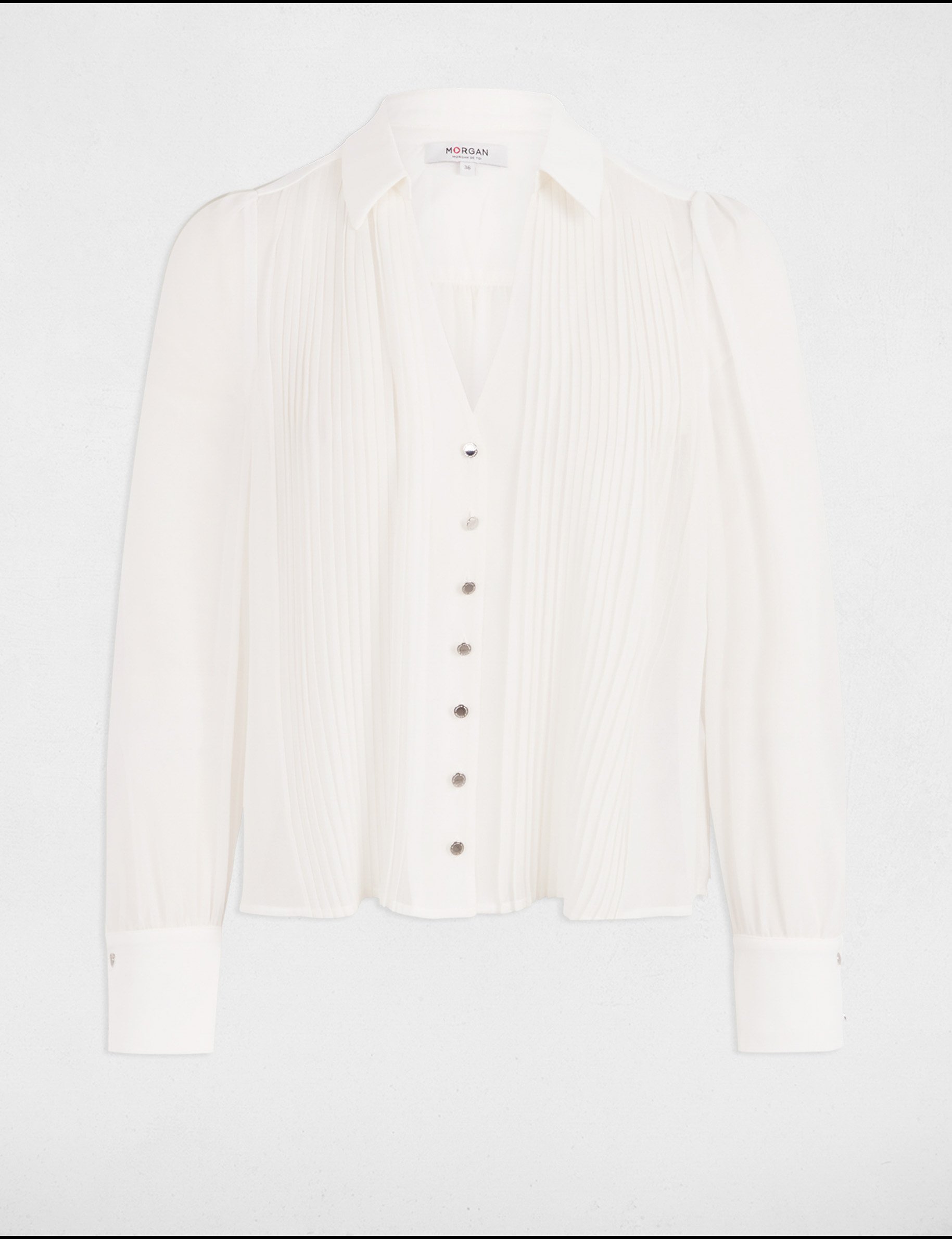Long-sleeved shirt with pleats white women