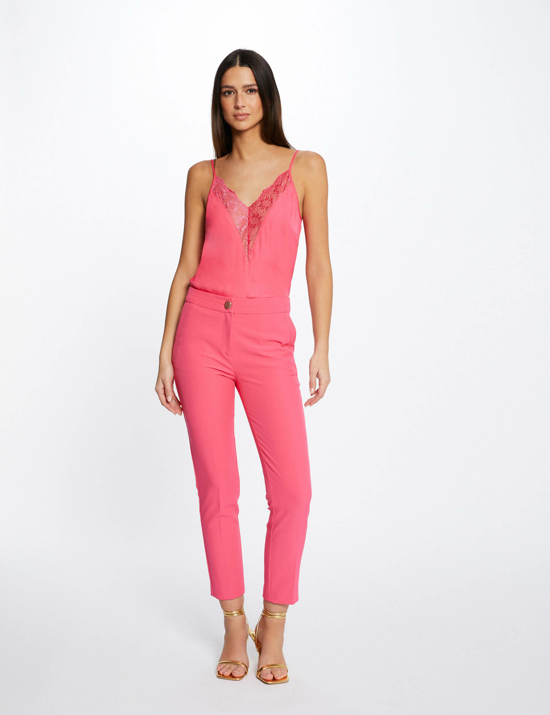 Blouse with thin straps and lace pink ladies' Blouse with thin straps and lace pink ladies'