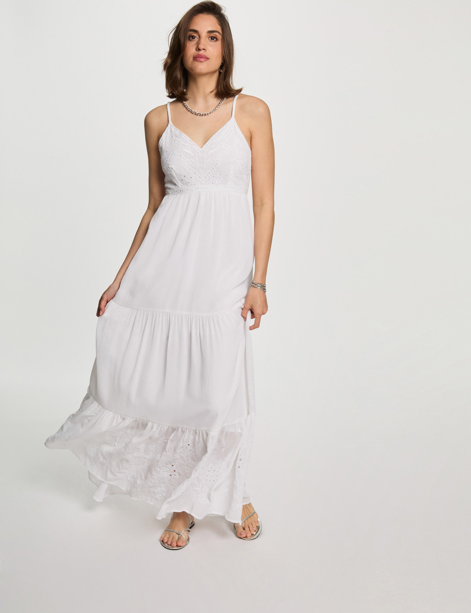 loose maxi embroidered dress white women Loose maxi embroidered dress white women