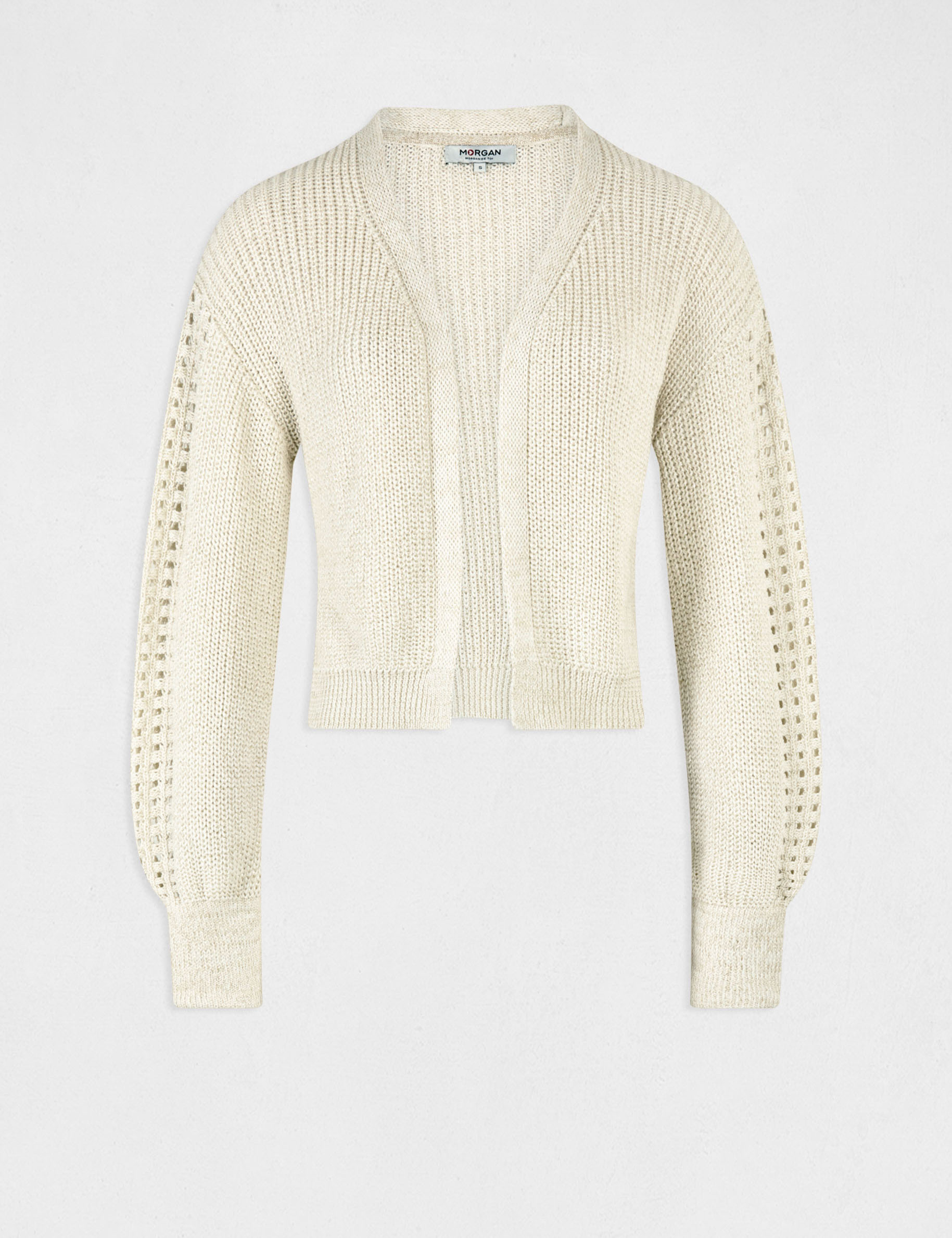 Long-sleeved cardigan openwork details beige ladies'