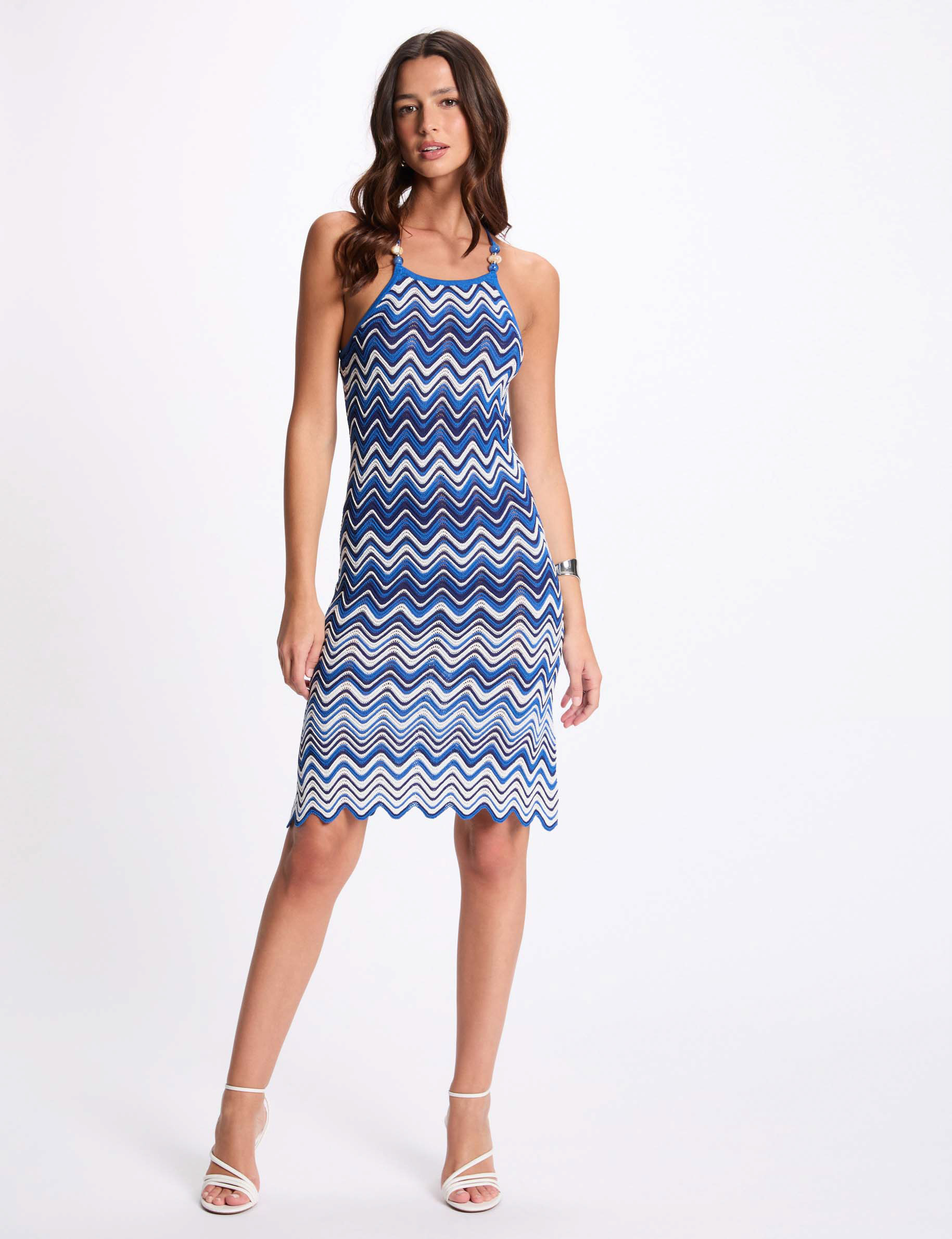 Straight knitted dress jewels electric blue women