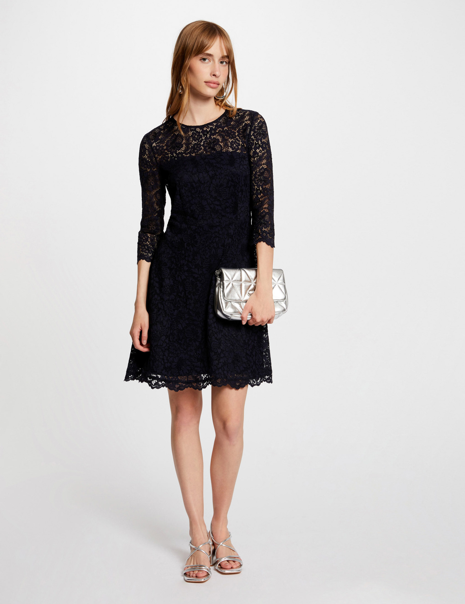 Mini skater lace dress navy blue women