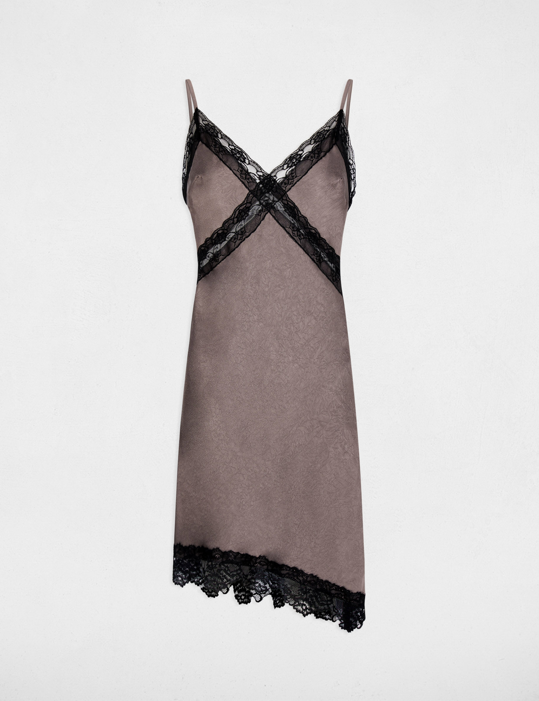 Asymmetric satin dress taupe women