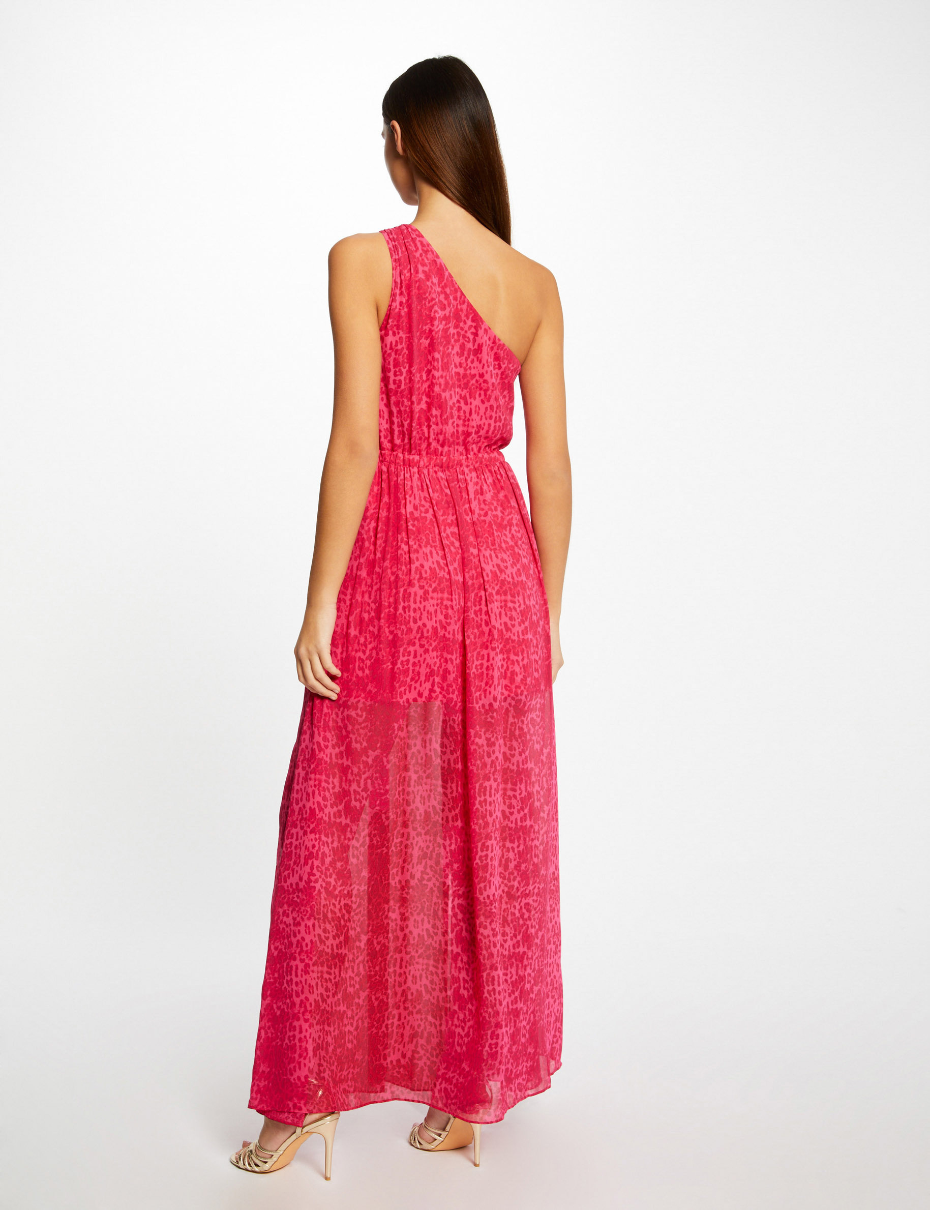 Maxi A-line dress with leopard print pink ladies' Maxi A-line dress with leopard print pink ladies'