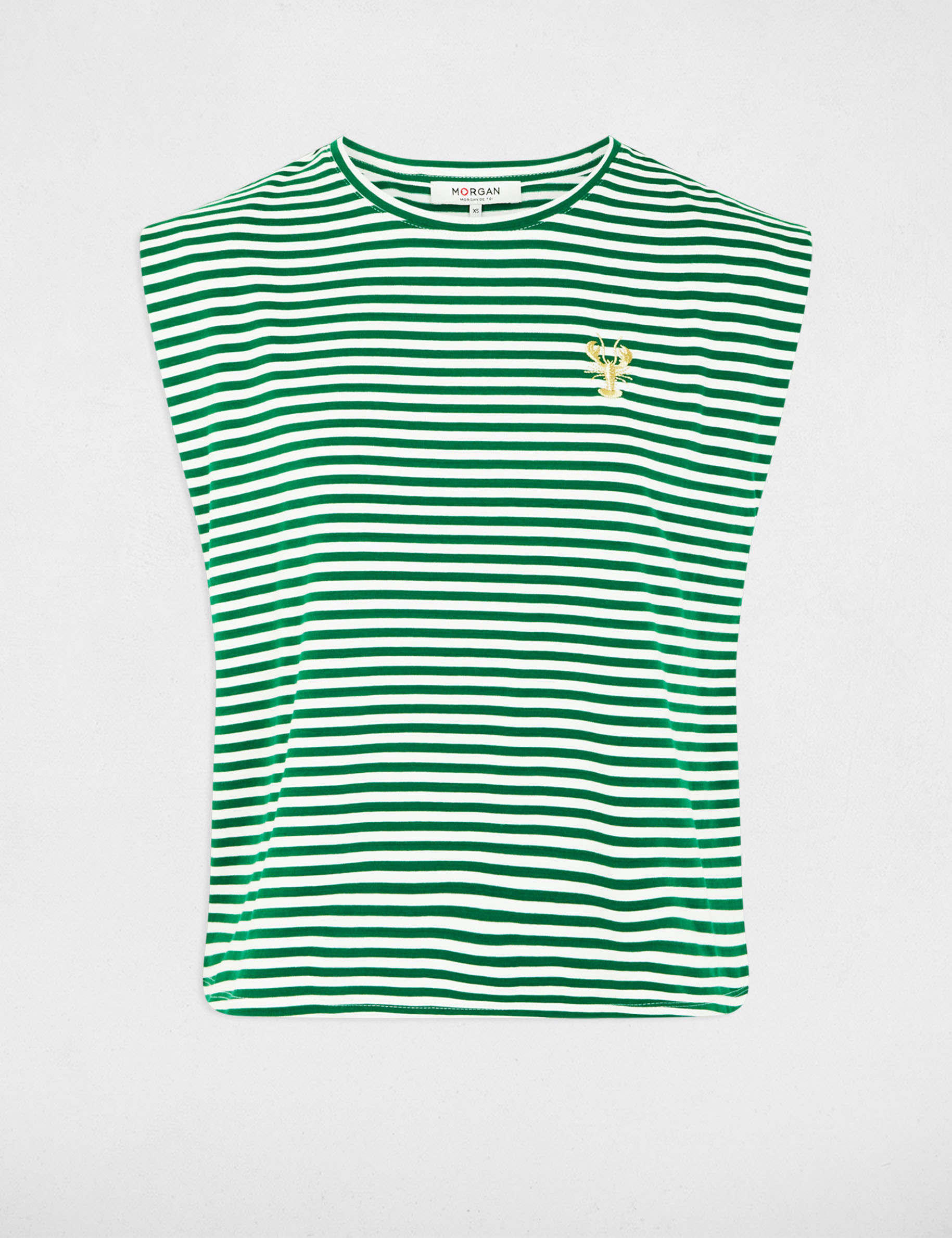 Striped embroidered t-shirt meadow green women
