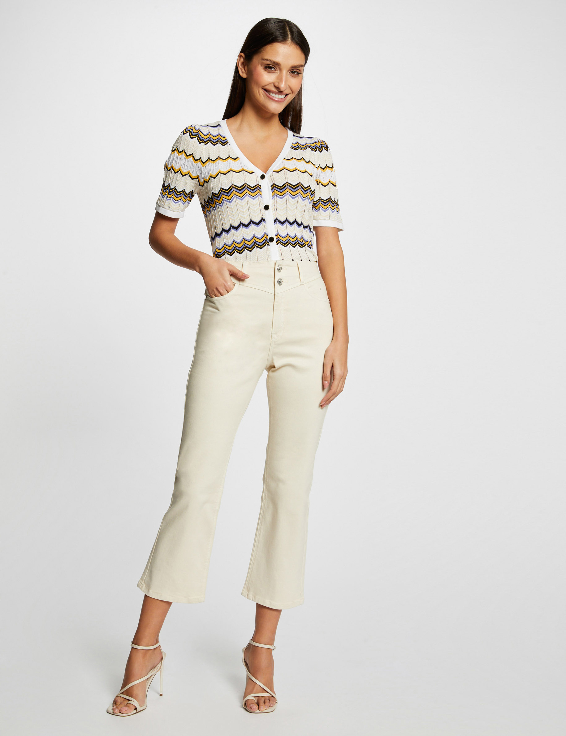 Short-sleeved jumper chevron print ivory ladies' Short-sleeved jumper chevron print ivory ladies'