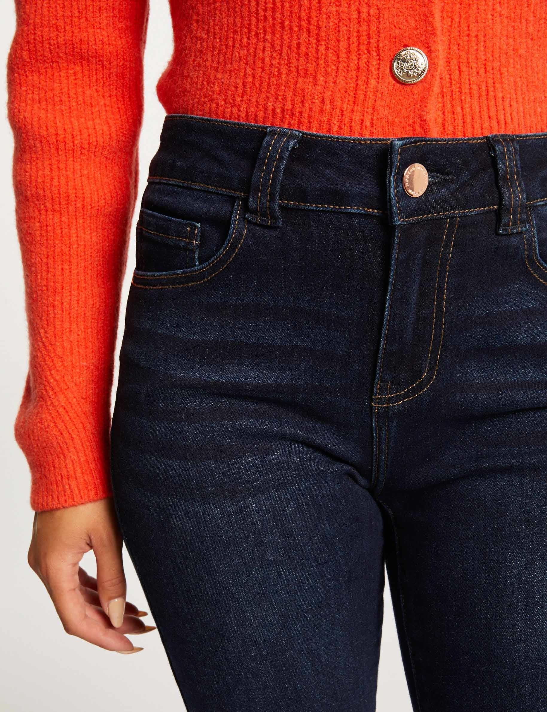 High-waisted slim jeans raw denim ladies'