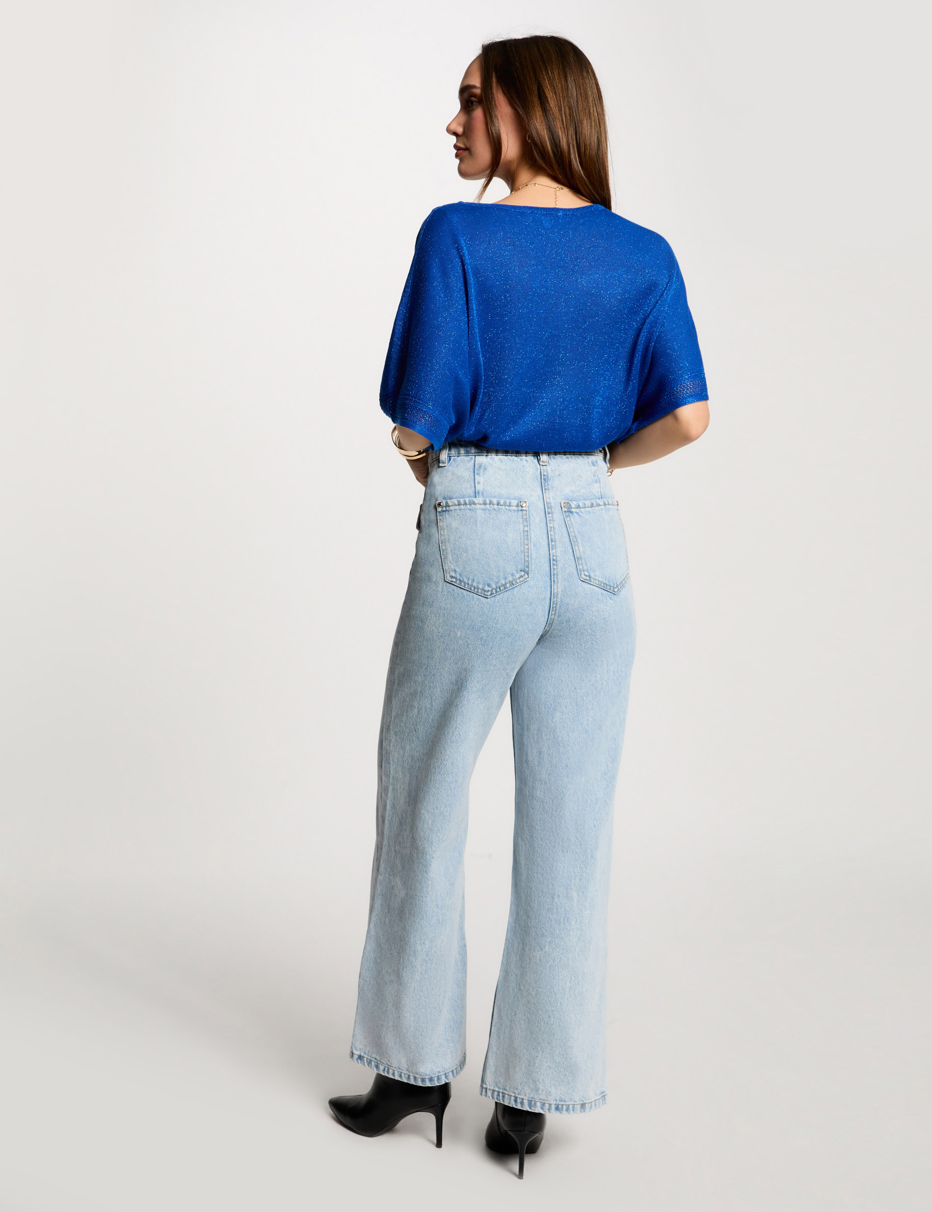 jumper v neck short sleeves electric blue women Jumper V-neck short sleeves electric blue women