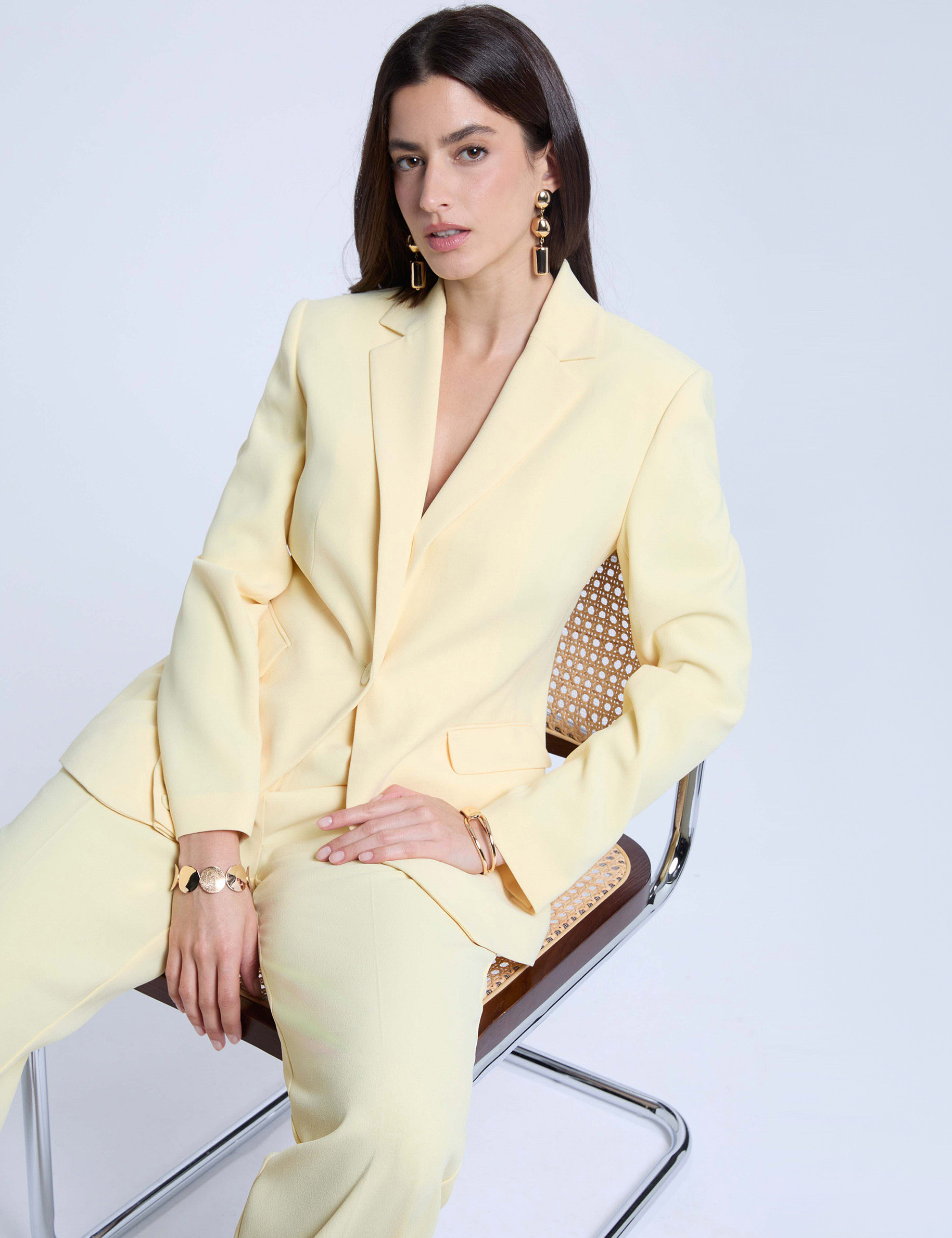 Jacket with tailored collar light yellow women