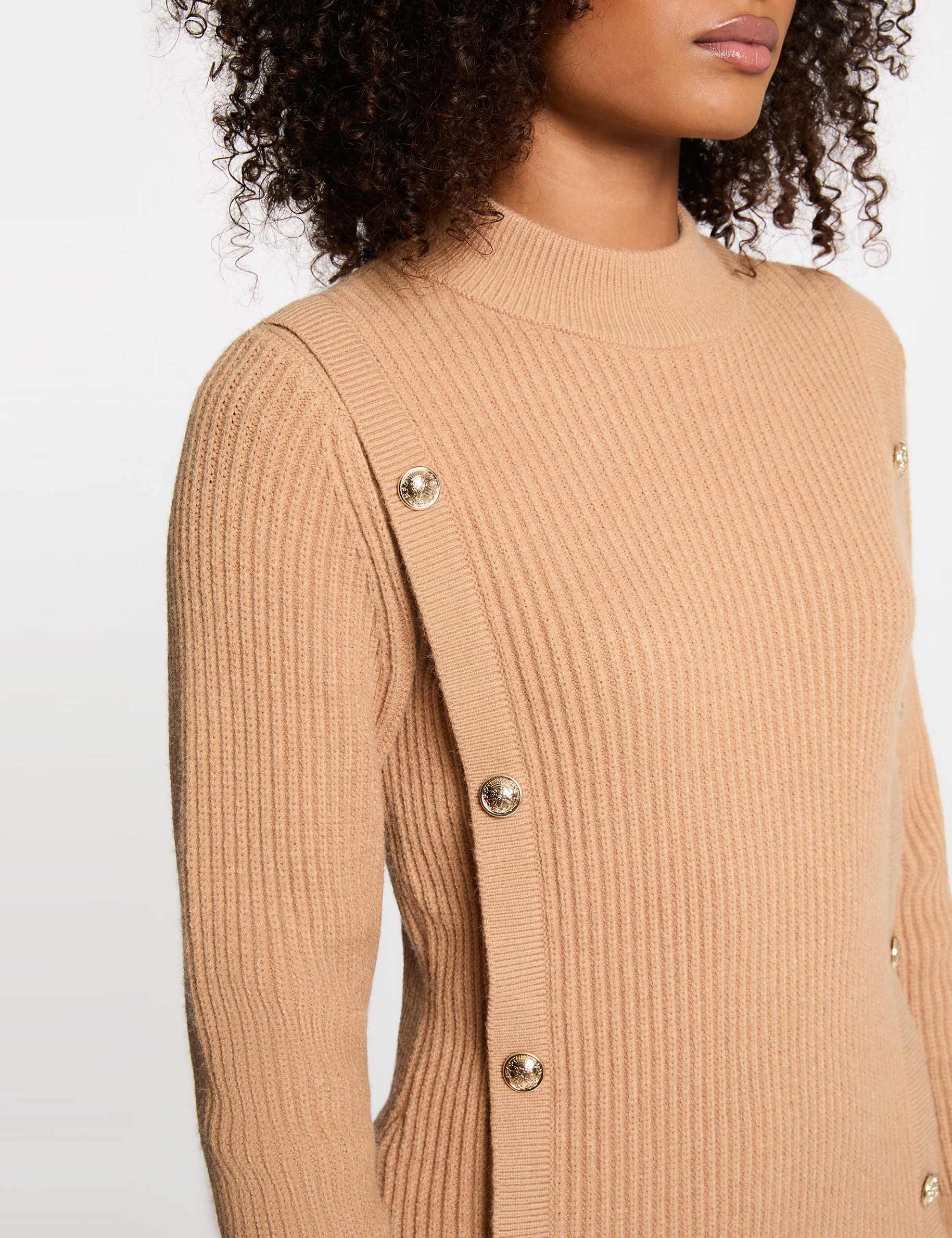 Knitted short dress beige women