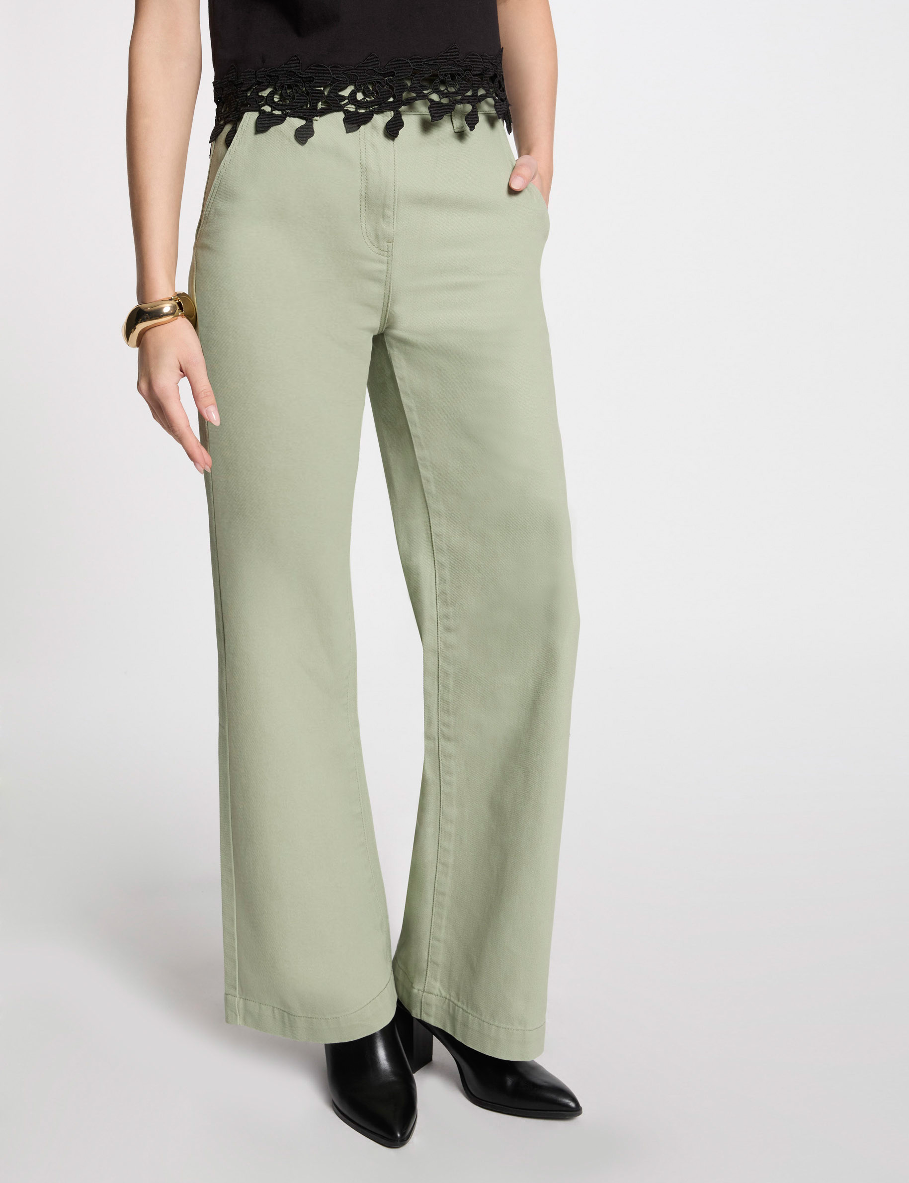 Jeans jambe large vert clair femme