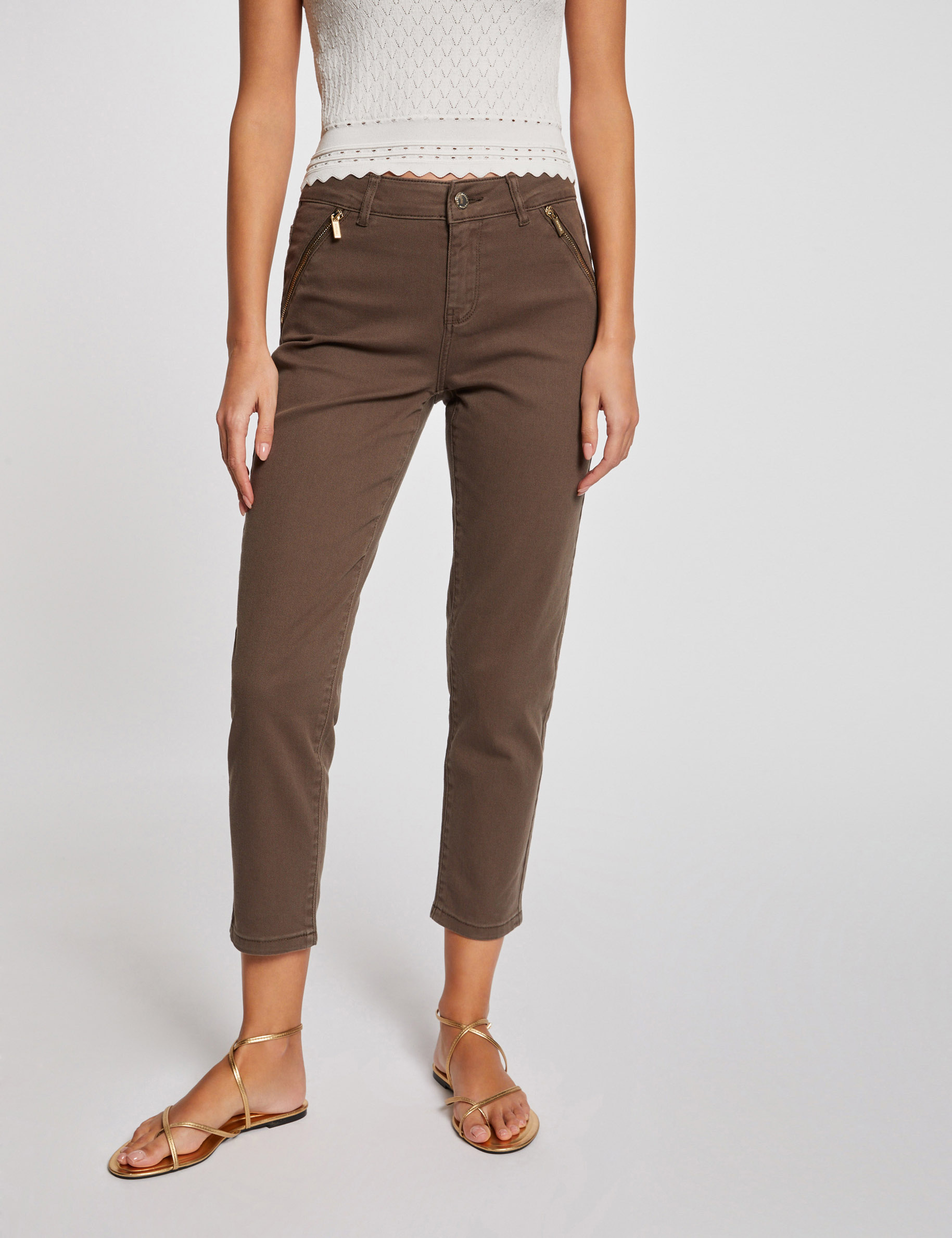 Cropped straight trousers khaki green ladies'