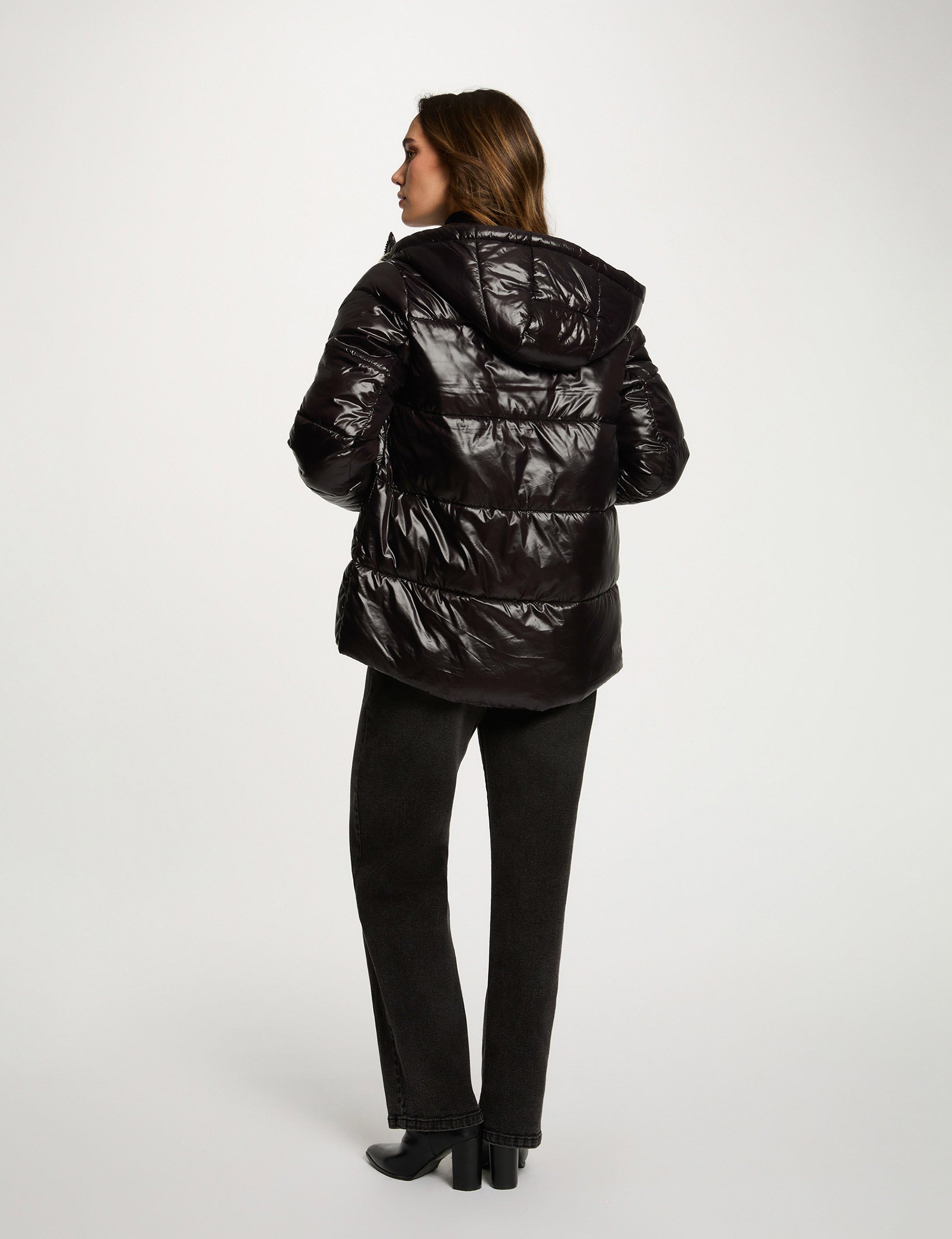shiny cropped puffer jacket black women Shiny cropped puffer jacket black women