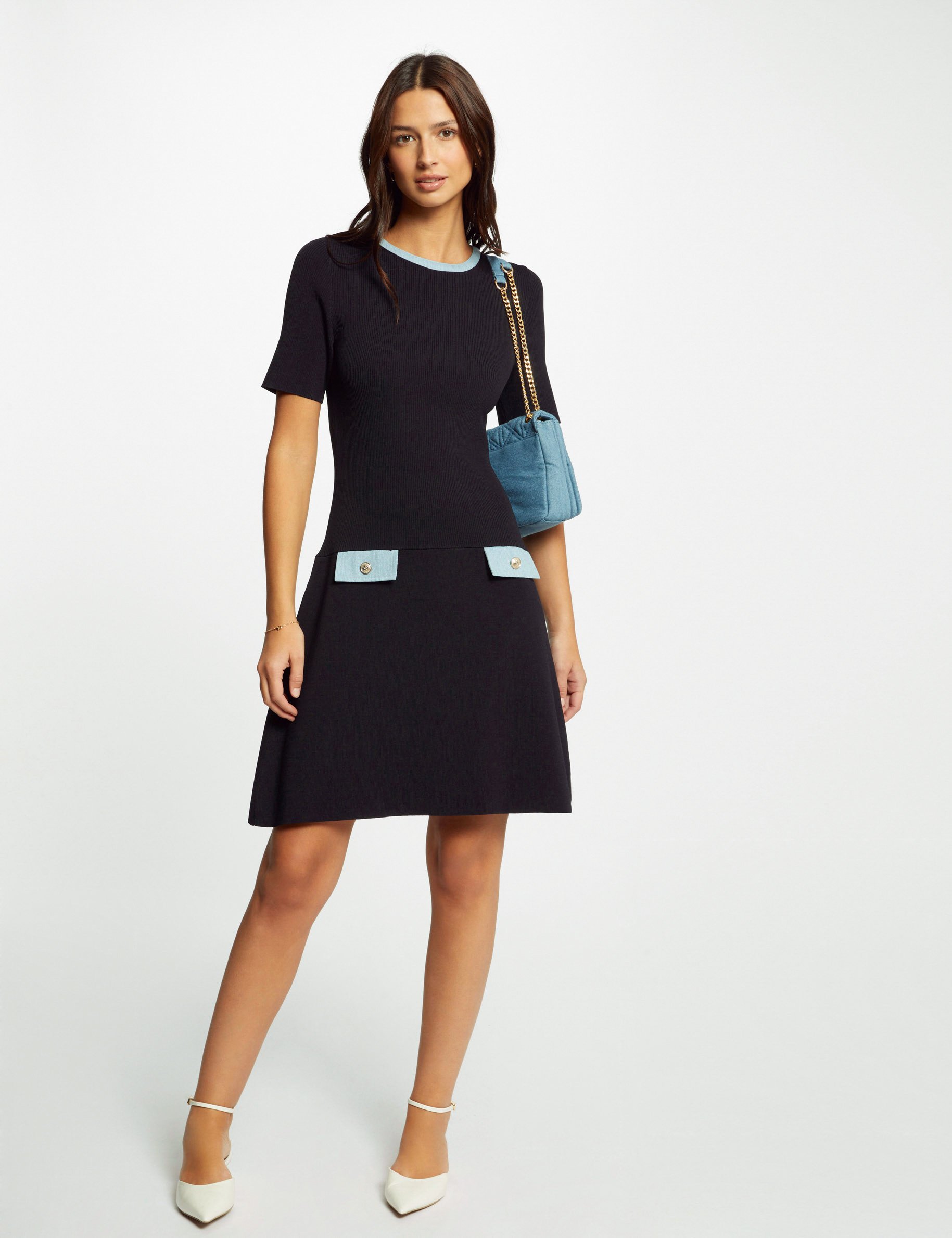 Jumper dress denim details navy ladies Morgan