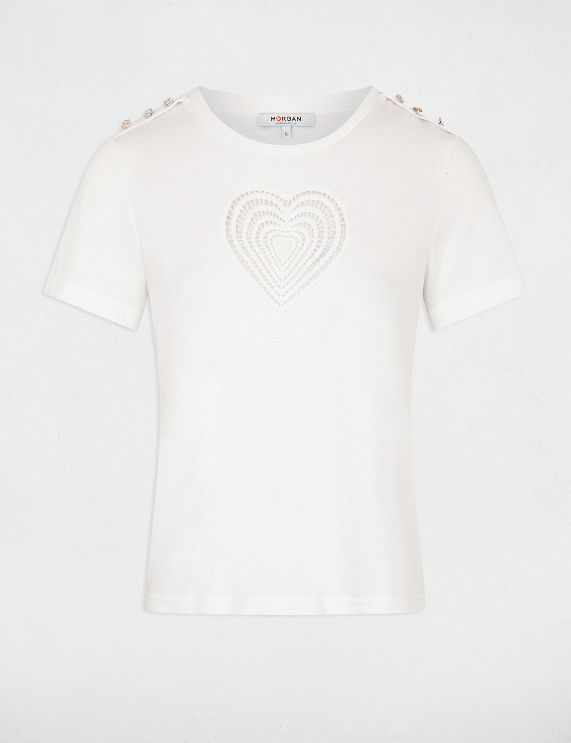 Short-sleeved t-shirt openwork detail ecru ladies'