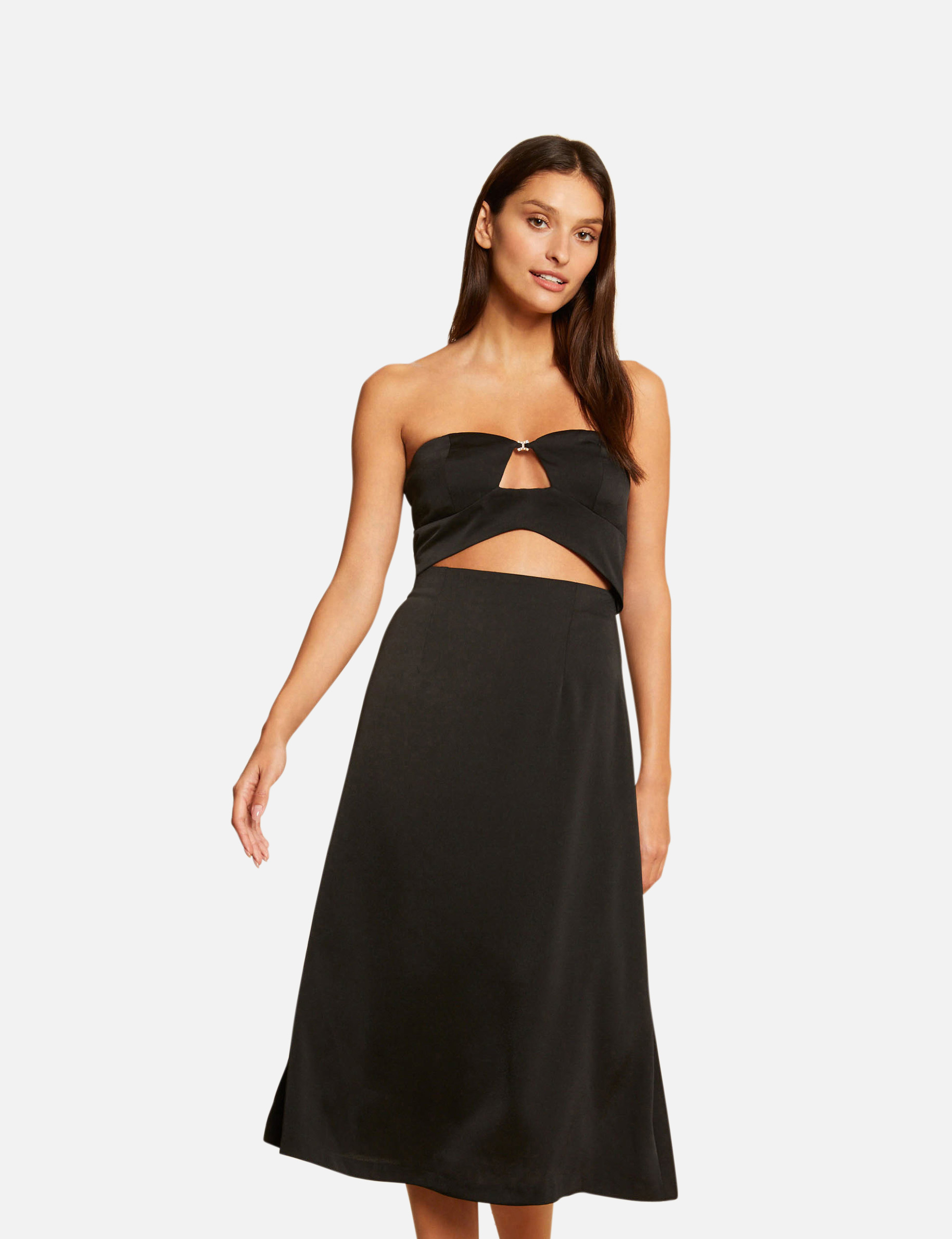 Sleeveless midi A-line dress black ladies'