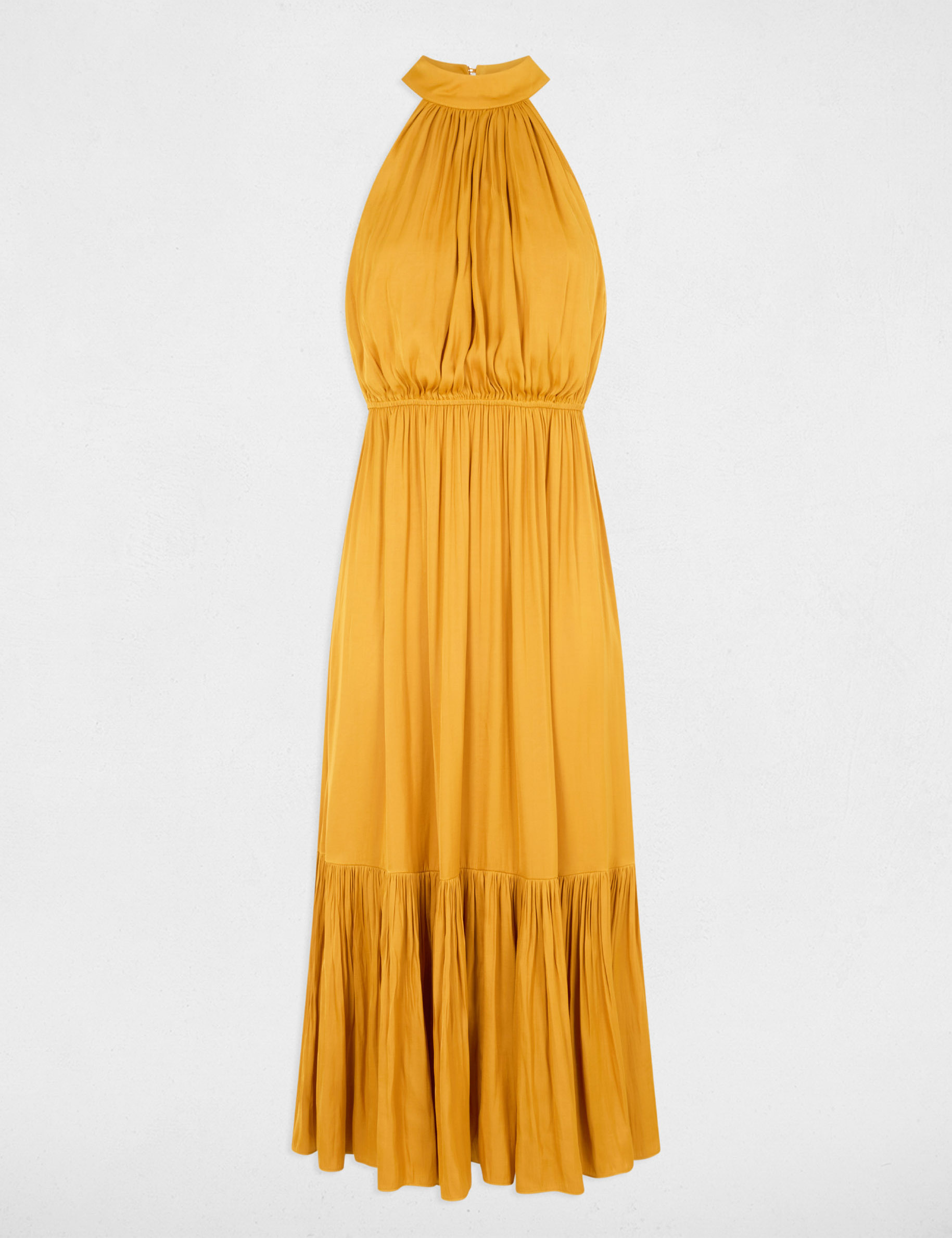 robe longue evasee fluide jaune moutarde femme Robe longue évasée fluide jaune moutarde femme