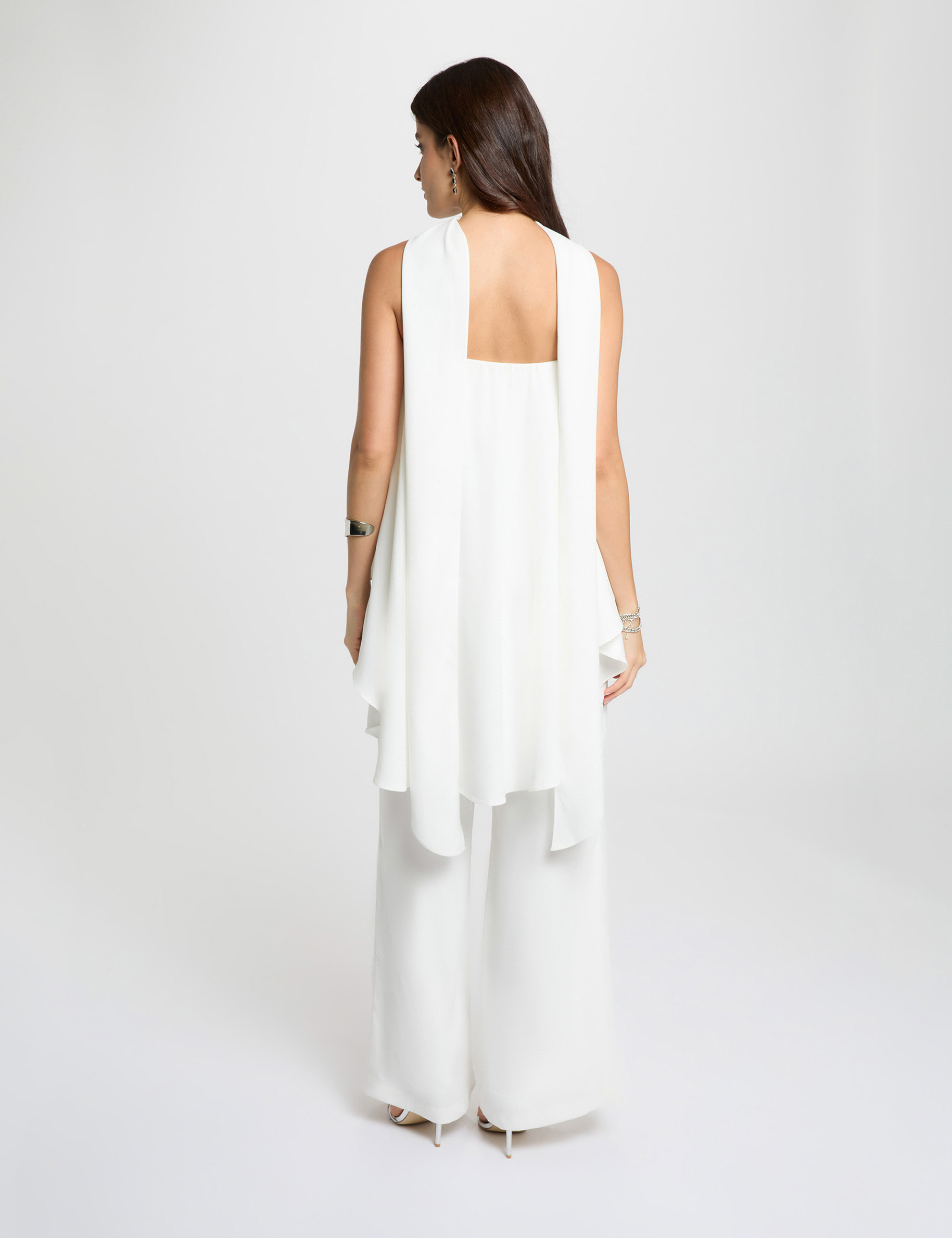 Fluid strapless jumpsuit white women