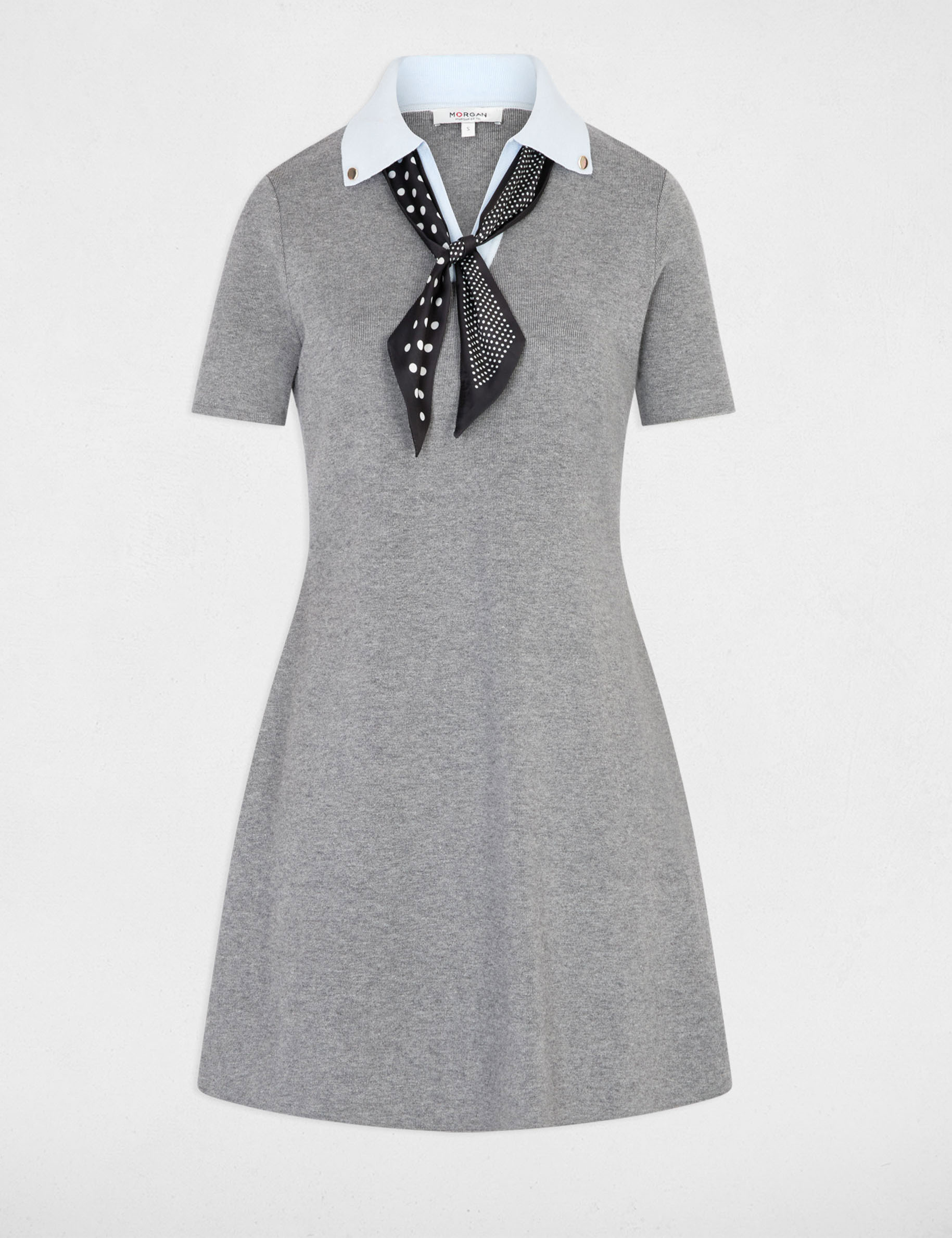 Knitted dress with folded collar light grey women