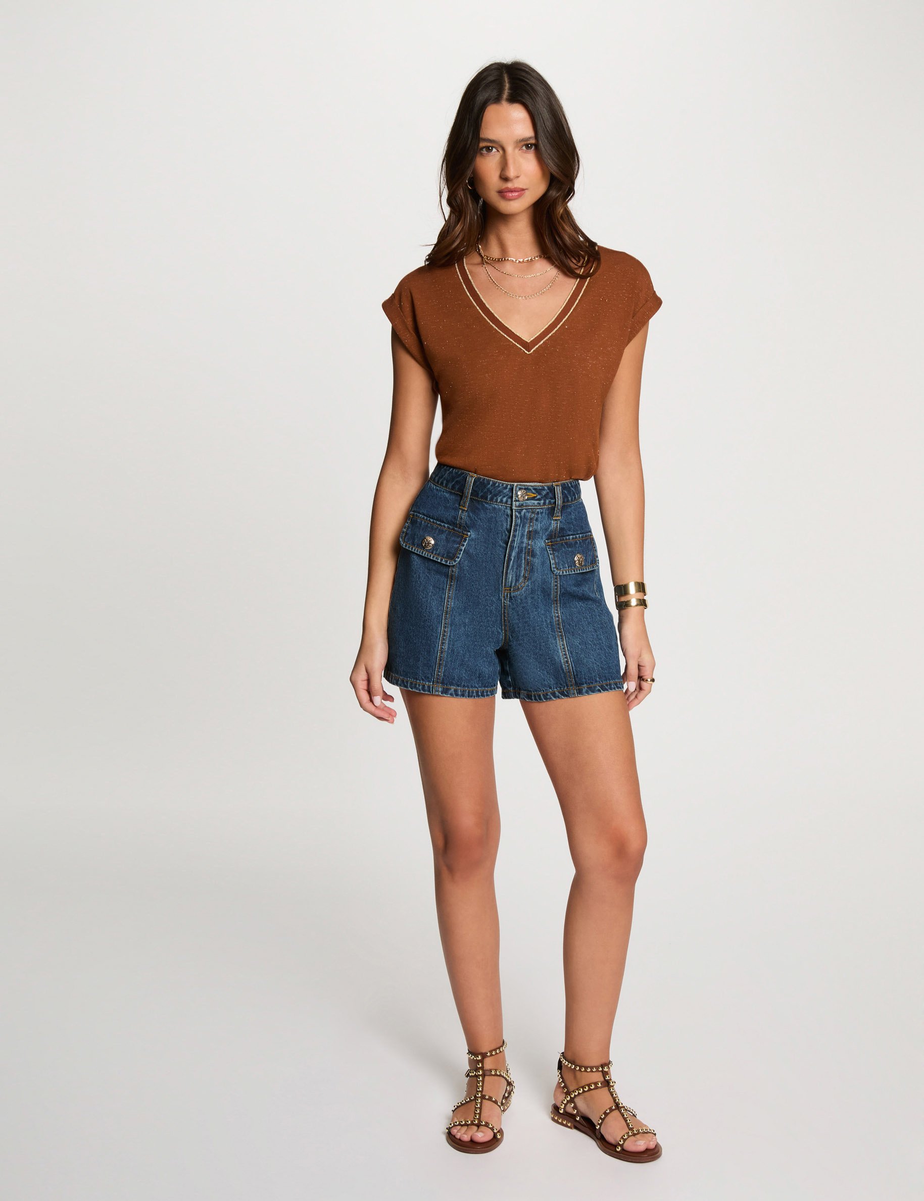 short sleeved t shirt cognac brown women Short-sleeved t-shirt cognac brown women