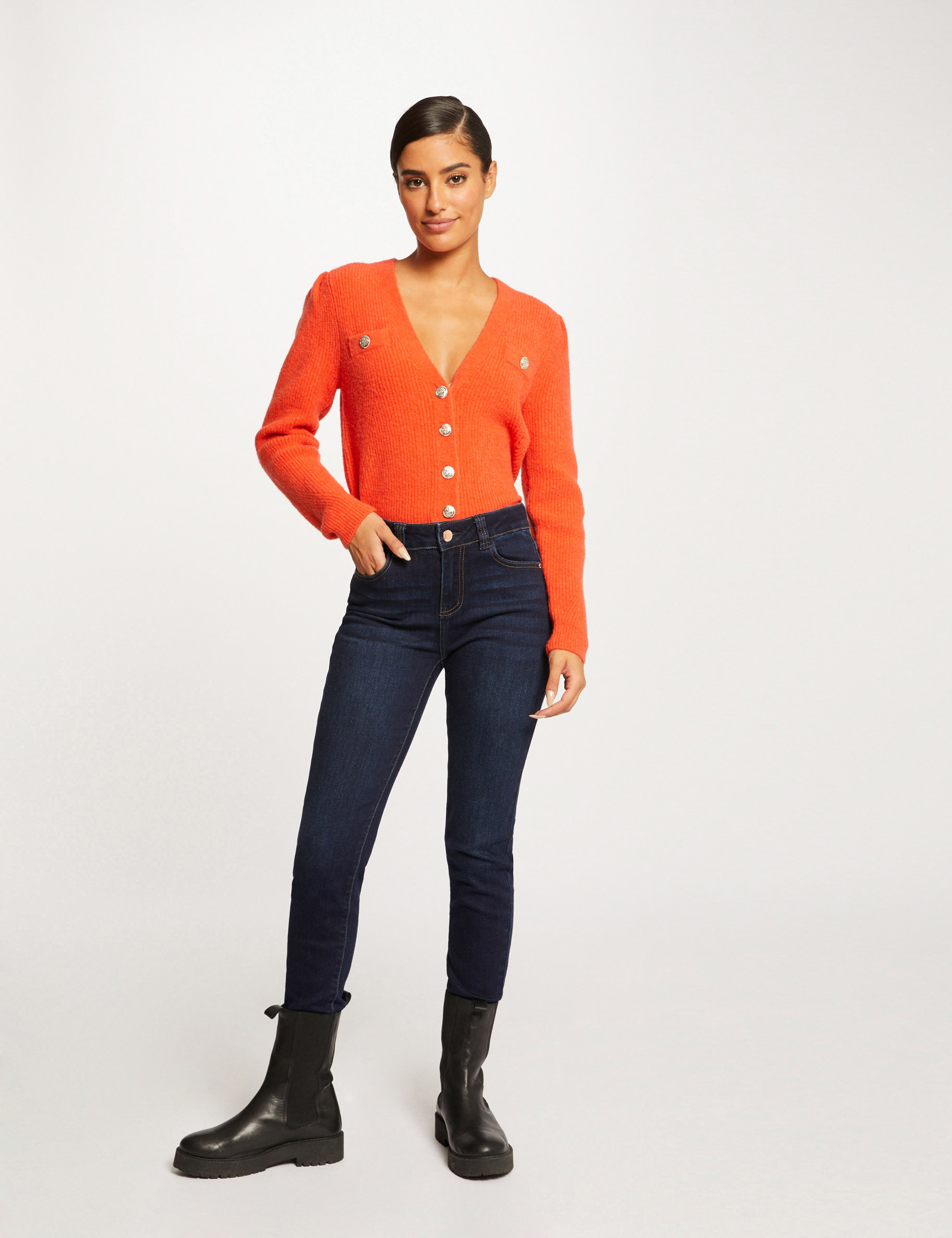 High-waisted slim jeans raw denim ladies' High-waisted slim jeans raw denim ladies'