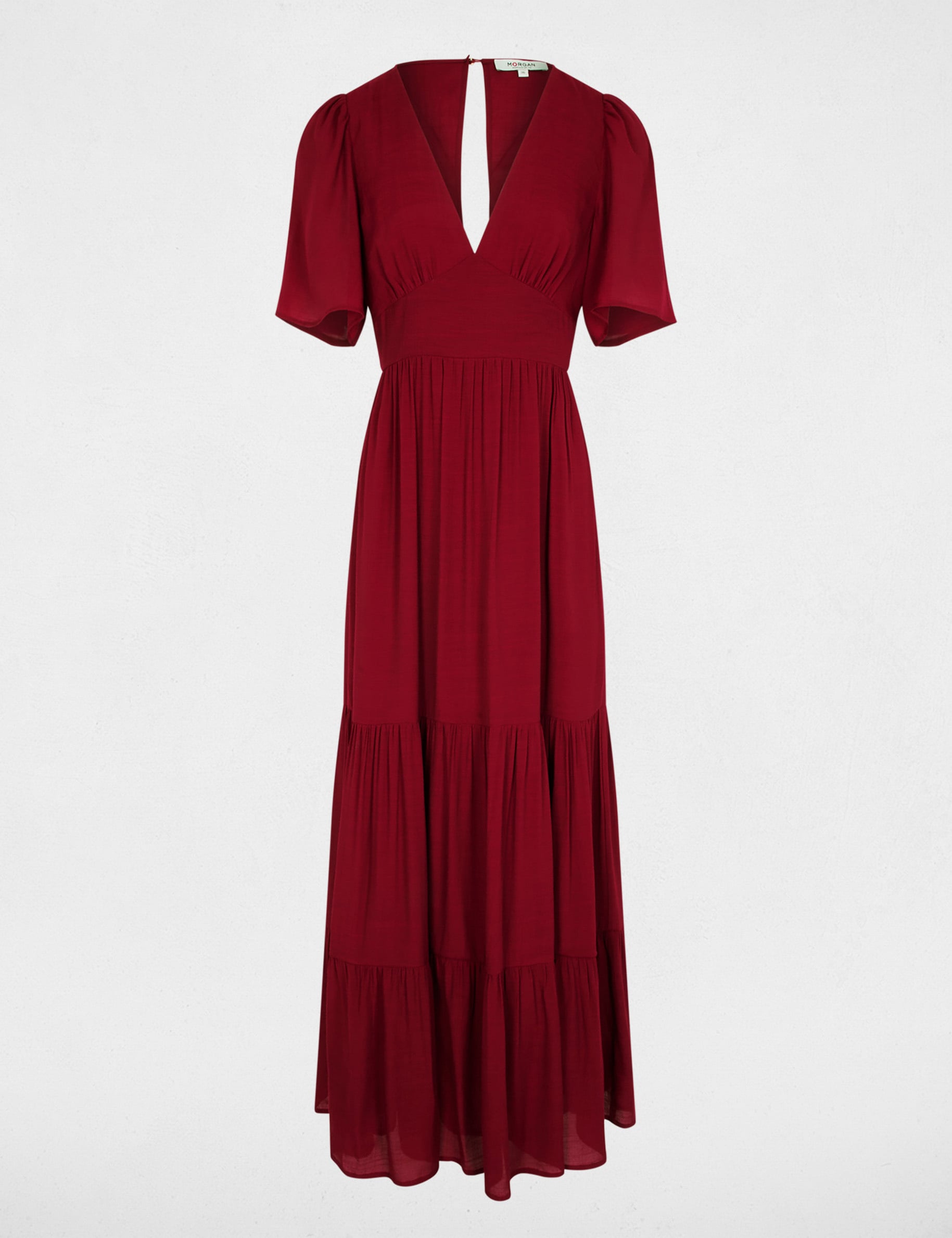 Long dress with V-neck bordeaux women