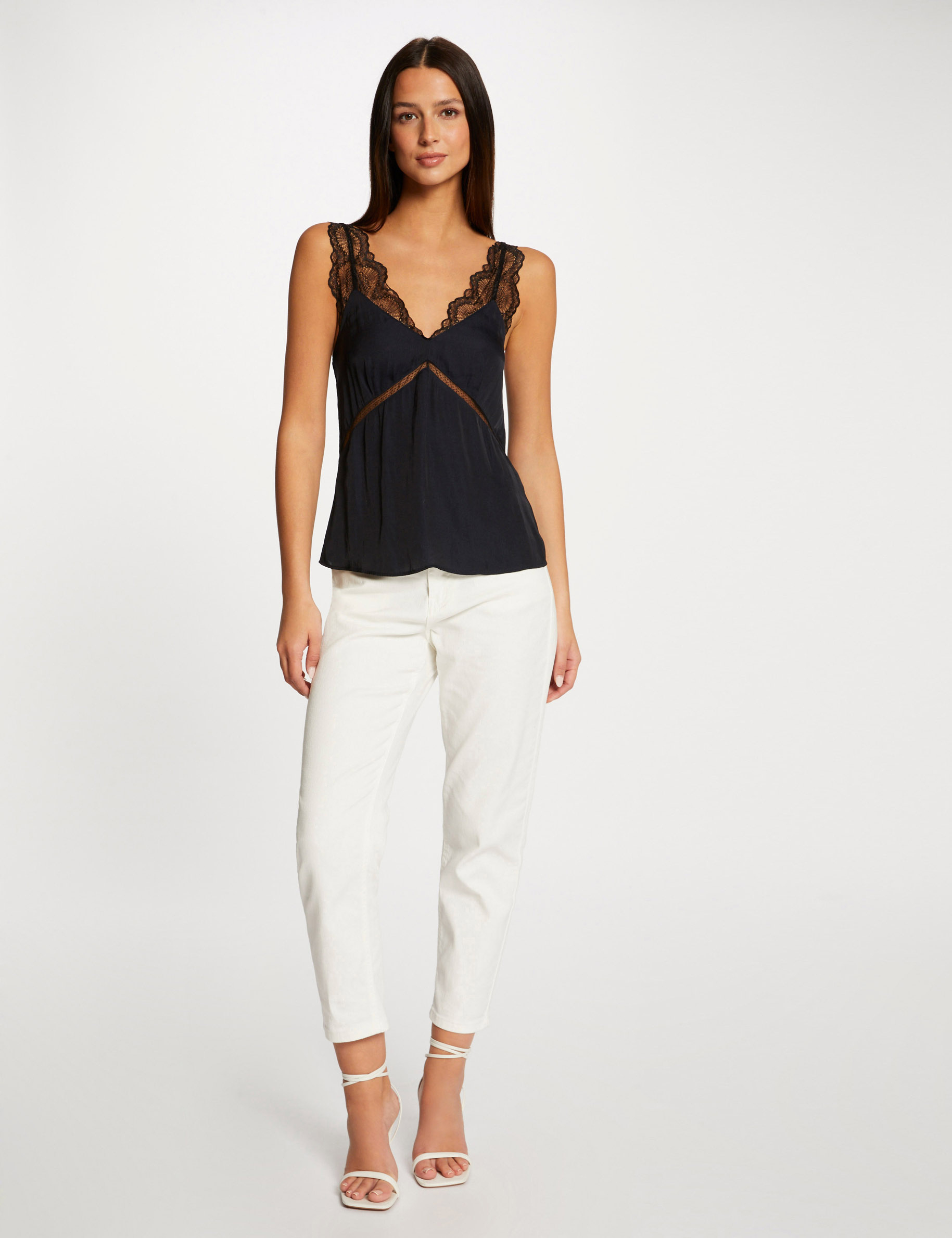 Blouse wide straps with lace navy ladies'